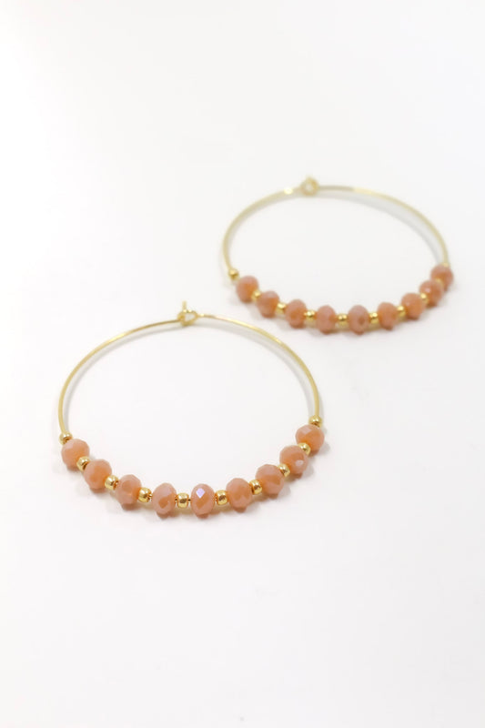 Simple Beaded Hoops in Gold and Iridescent Peach