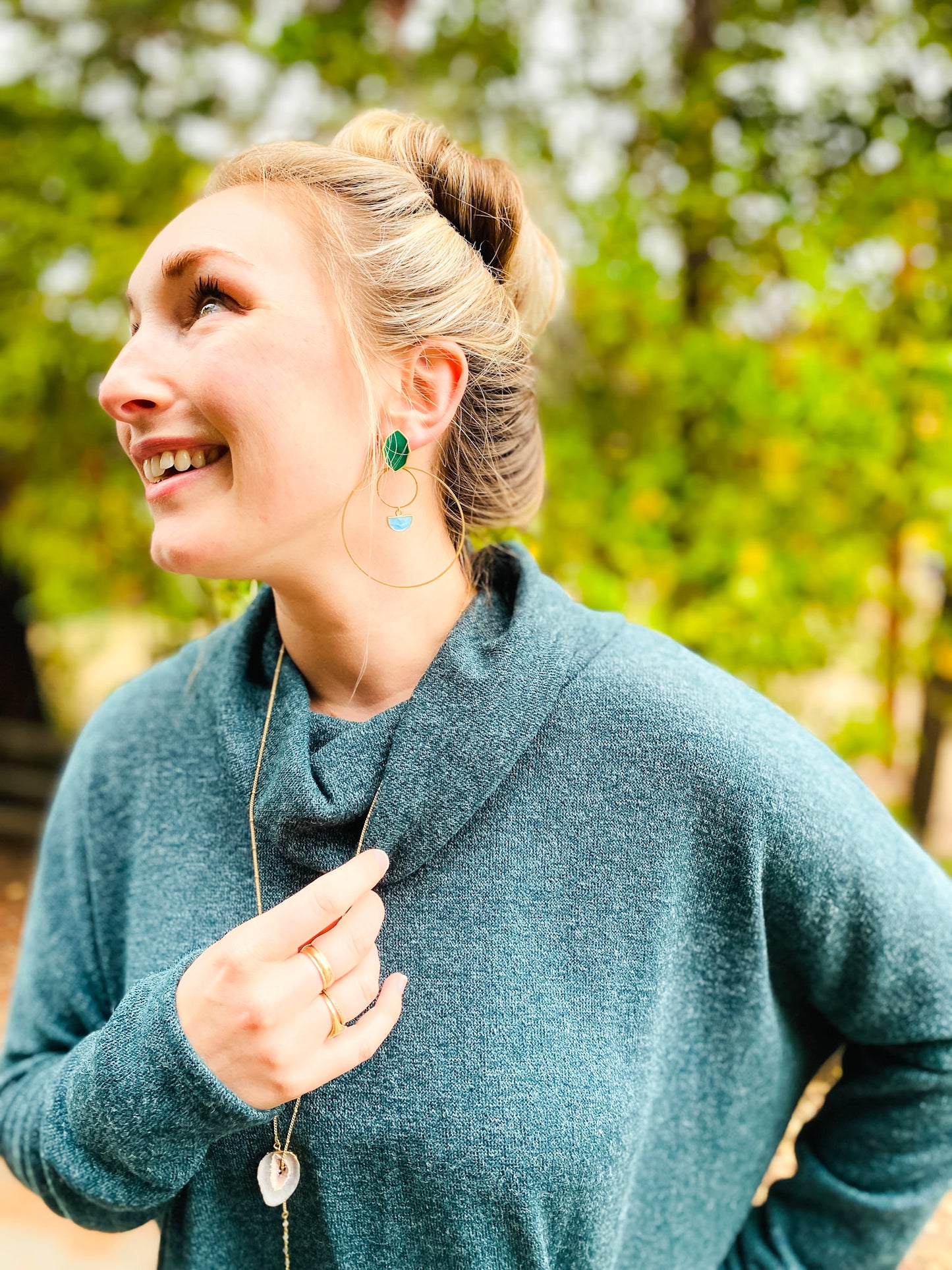 Emerald Statement Double Hoops