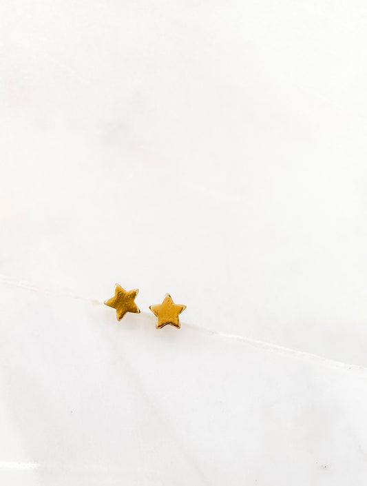 Dainty Raw Brass Star Stud Earrings