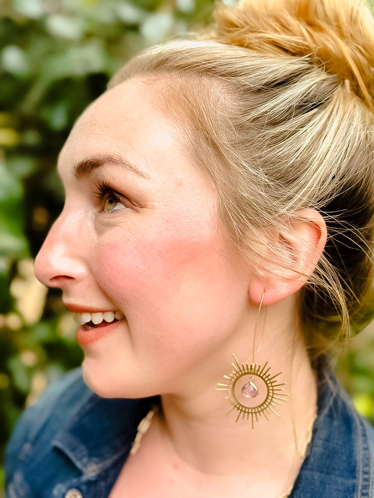 Brass Sunburst Earrings in Lilac