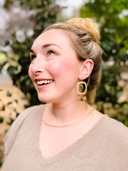 Sandstone + Emerald Fringe Hoops