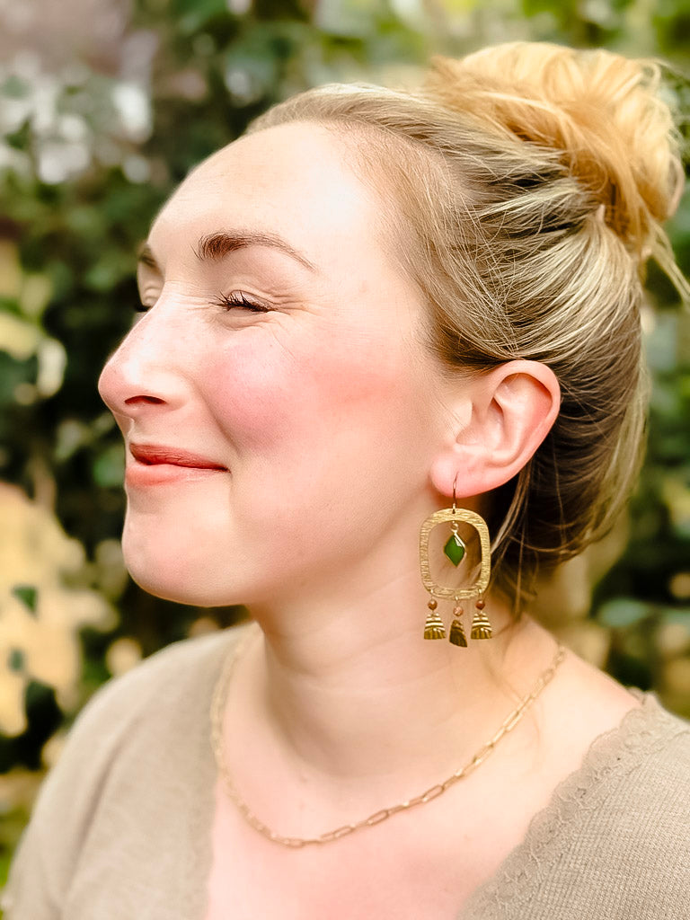 Sandstone + Emerald Fringe Hoops
