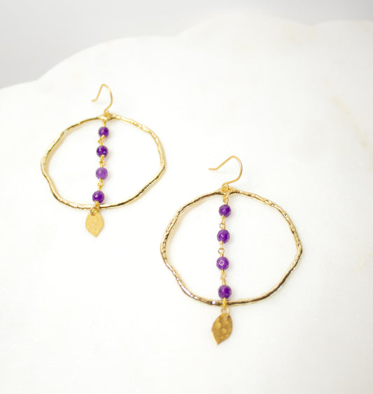 Amethyst Rosary Hoop Earrings