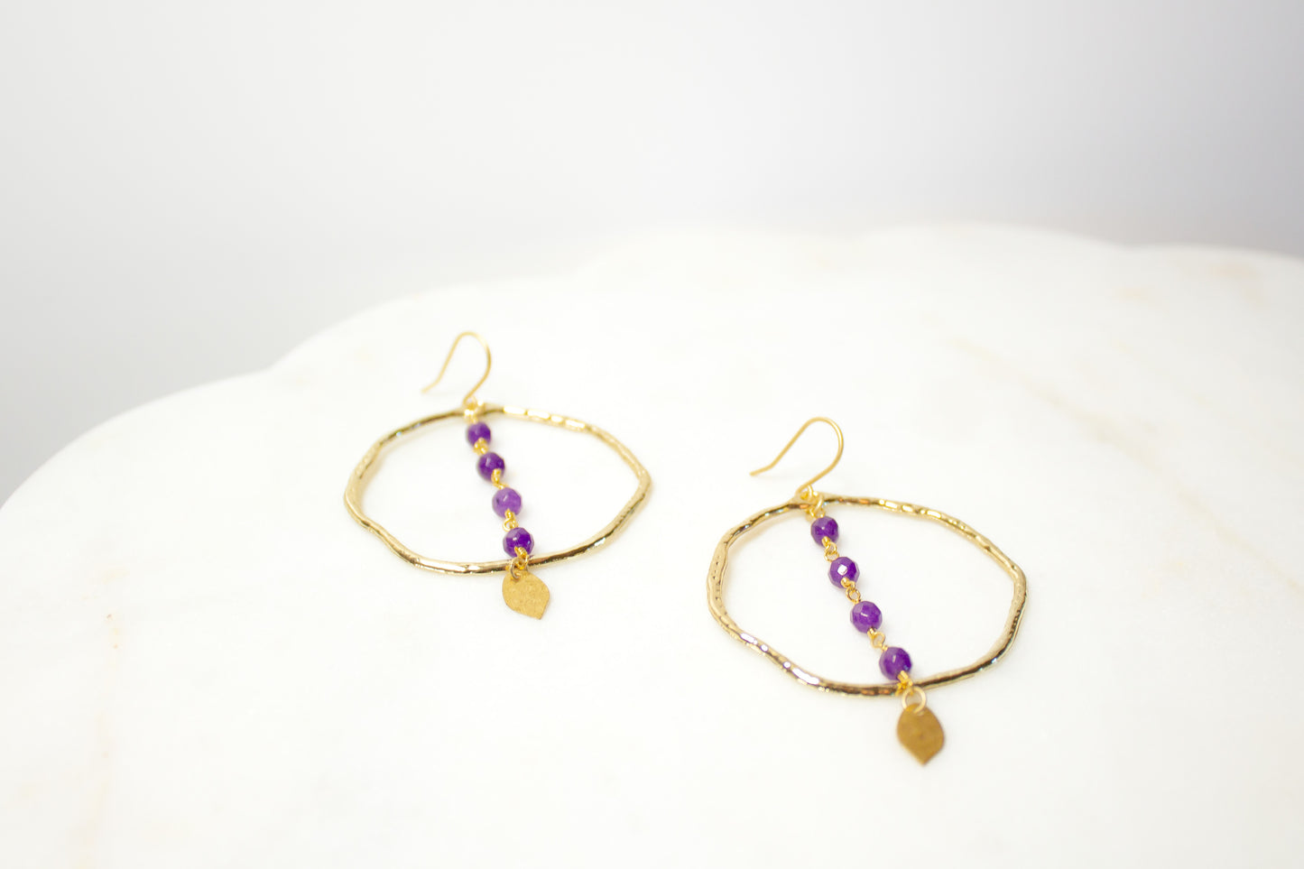 Amethyst Rosary Hoop Earrings