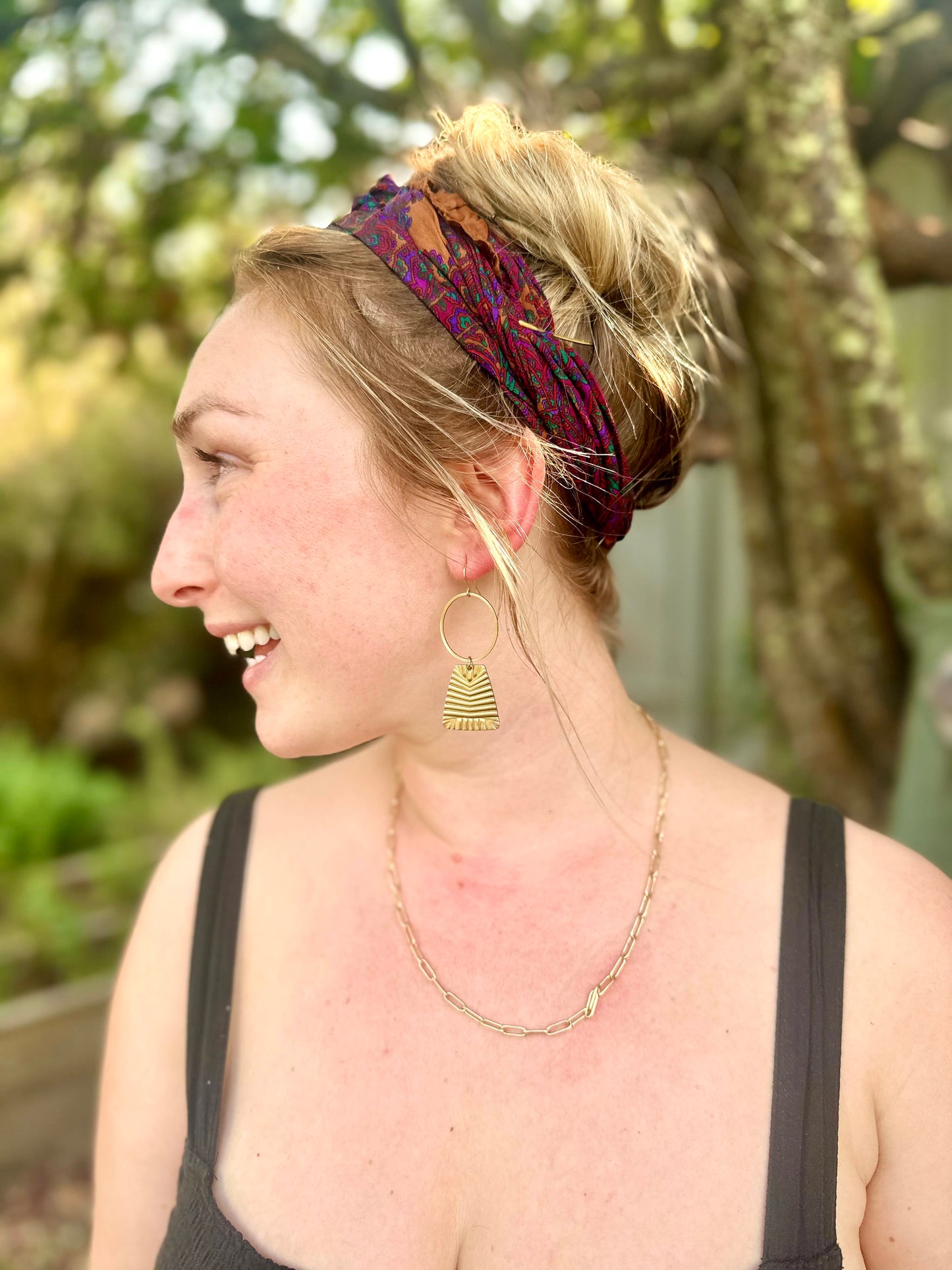 Brass Deco Hoop Earrings