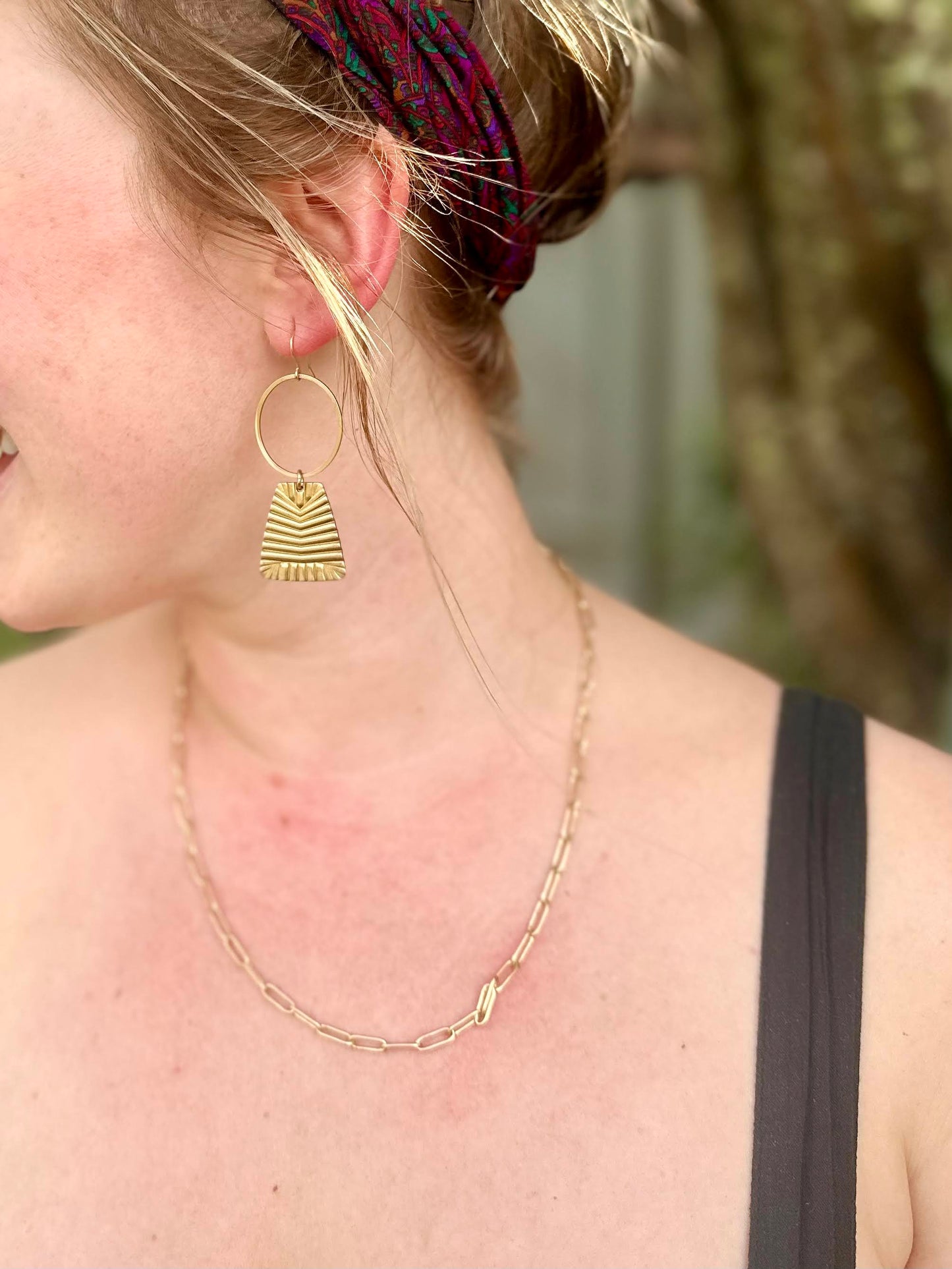 Brass Deco Hoop Earrings