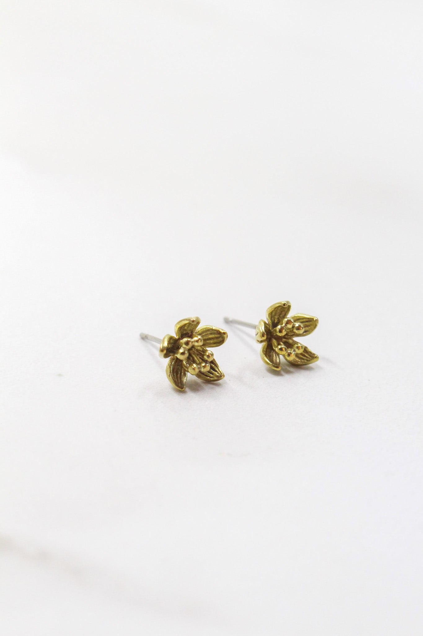 Brass Water Lily Stud Earrings