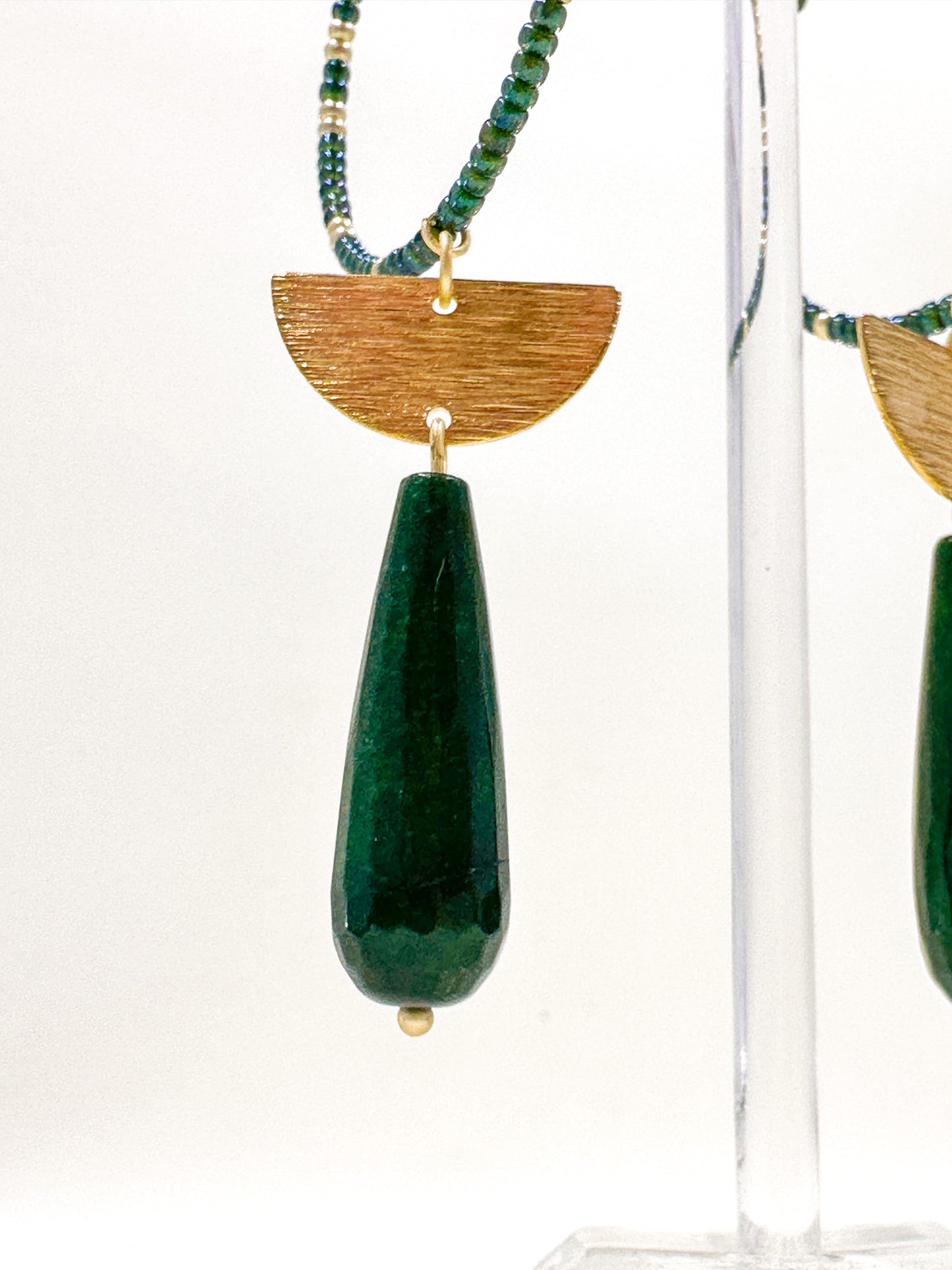 Jade Drop Hoops with Gold and Emerald Seed Beads
