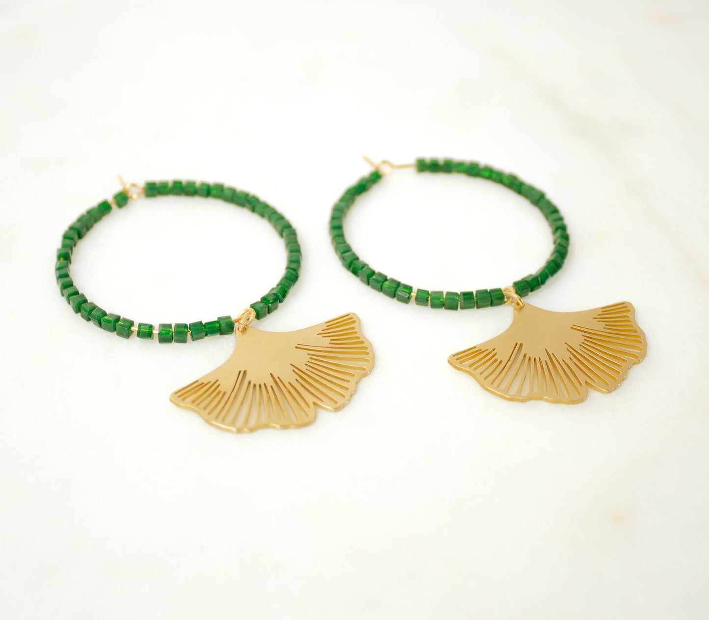 Emerald Ginkgo Leaf Hoops