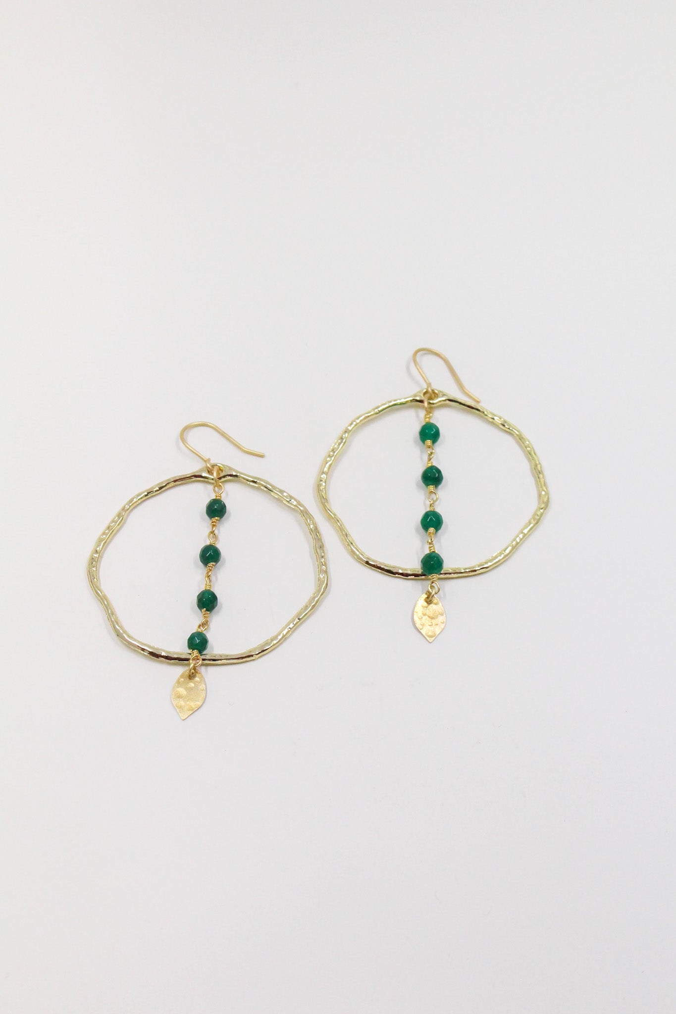 Emerald Green Jade Rosary Hoop Earrings