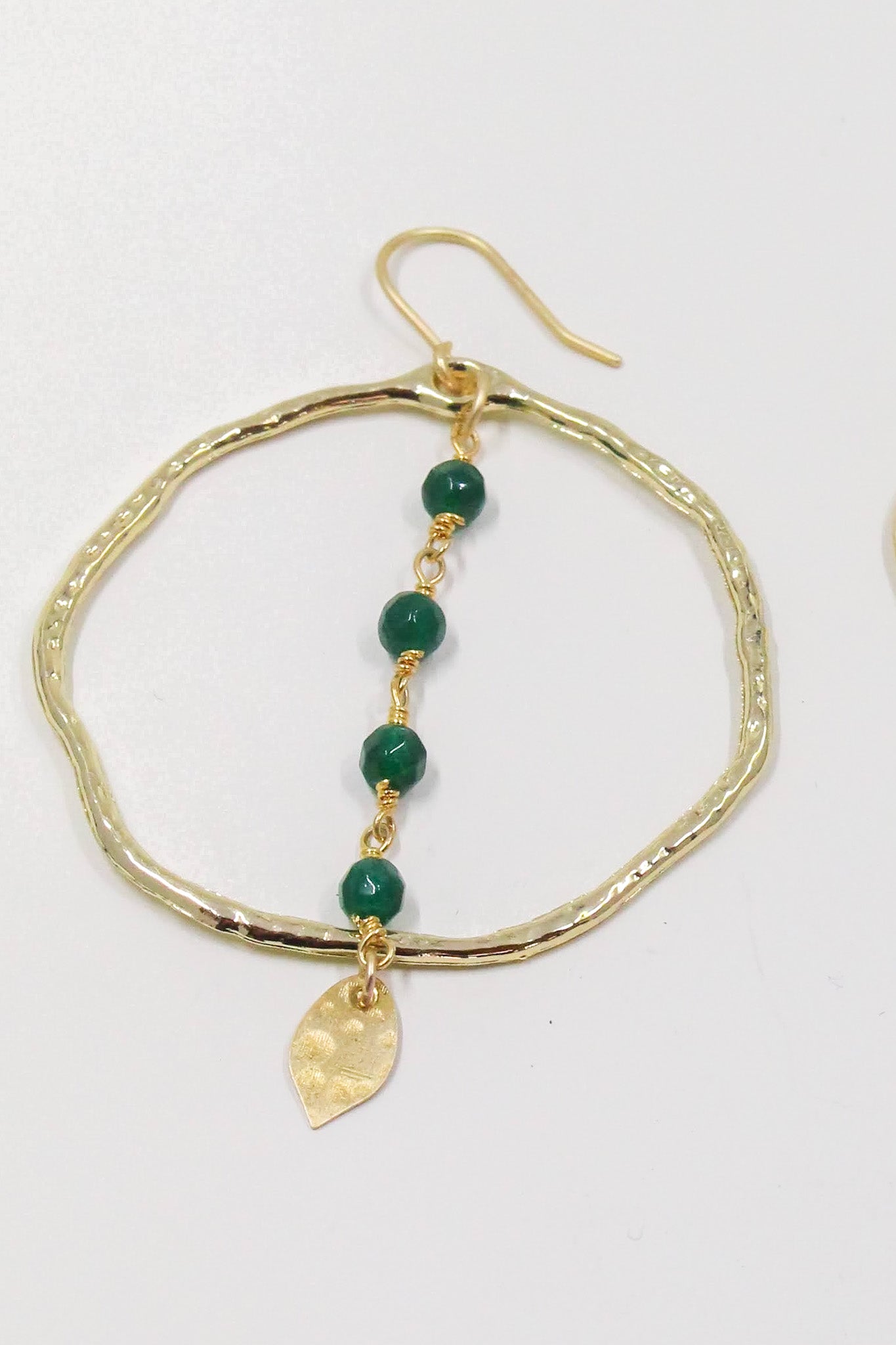 Emerald Green Jade Rosary Hoop Earrings