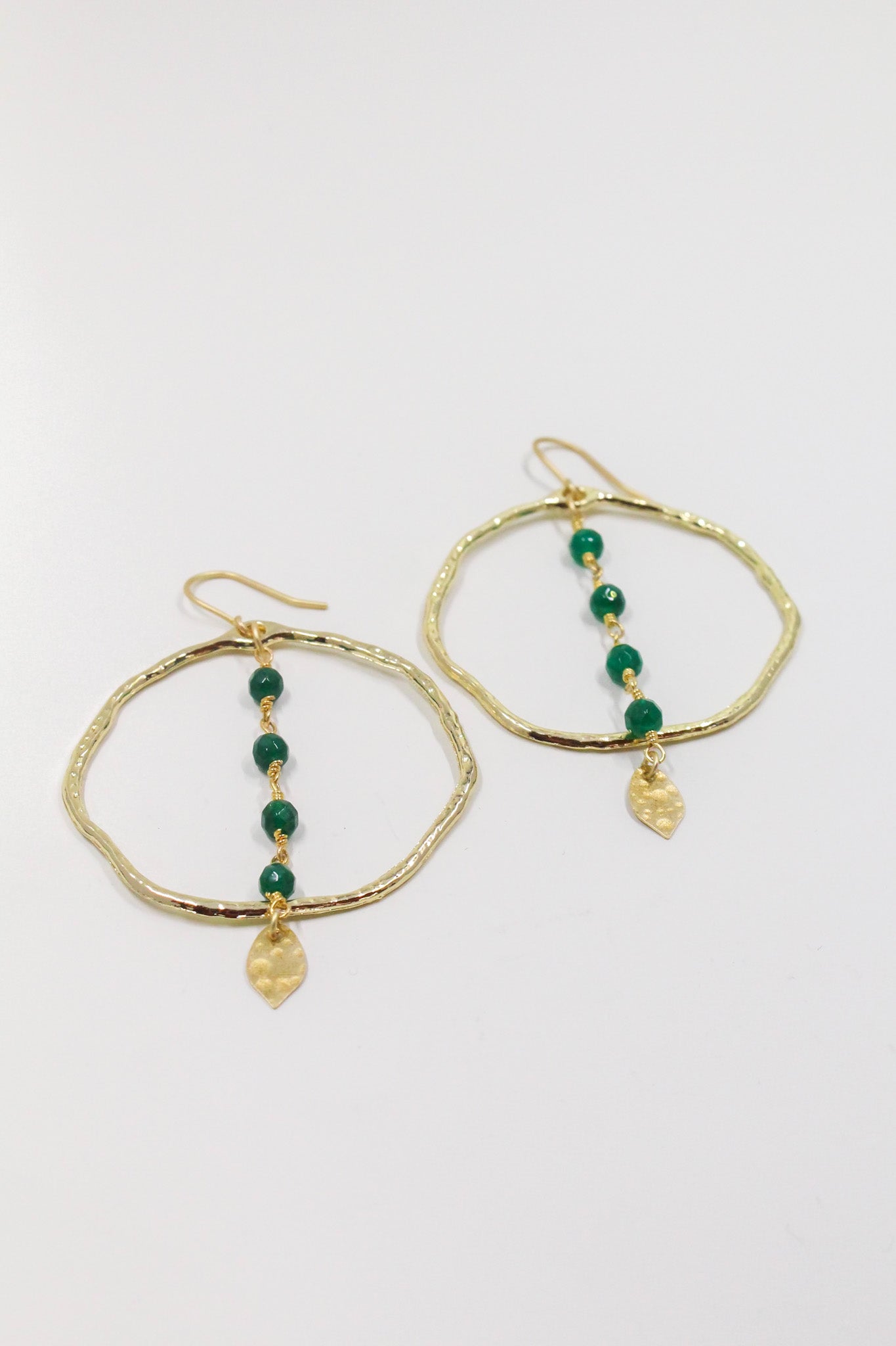 Emerald Green Jade Rosary Hoop Earrings