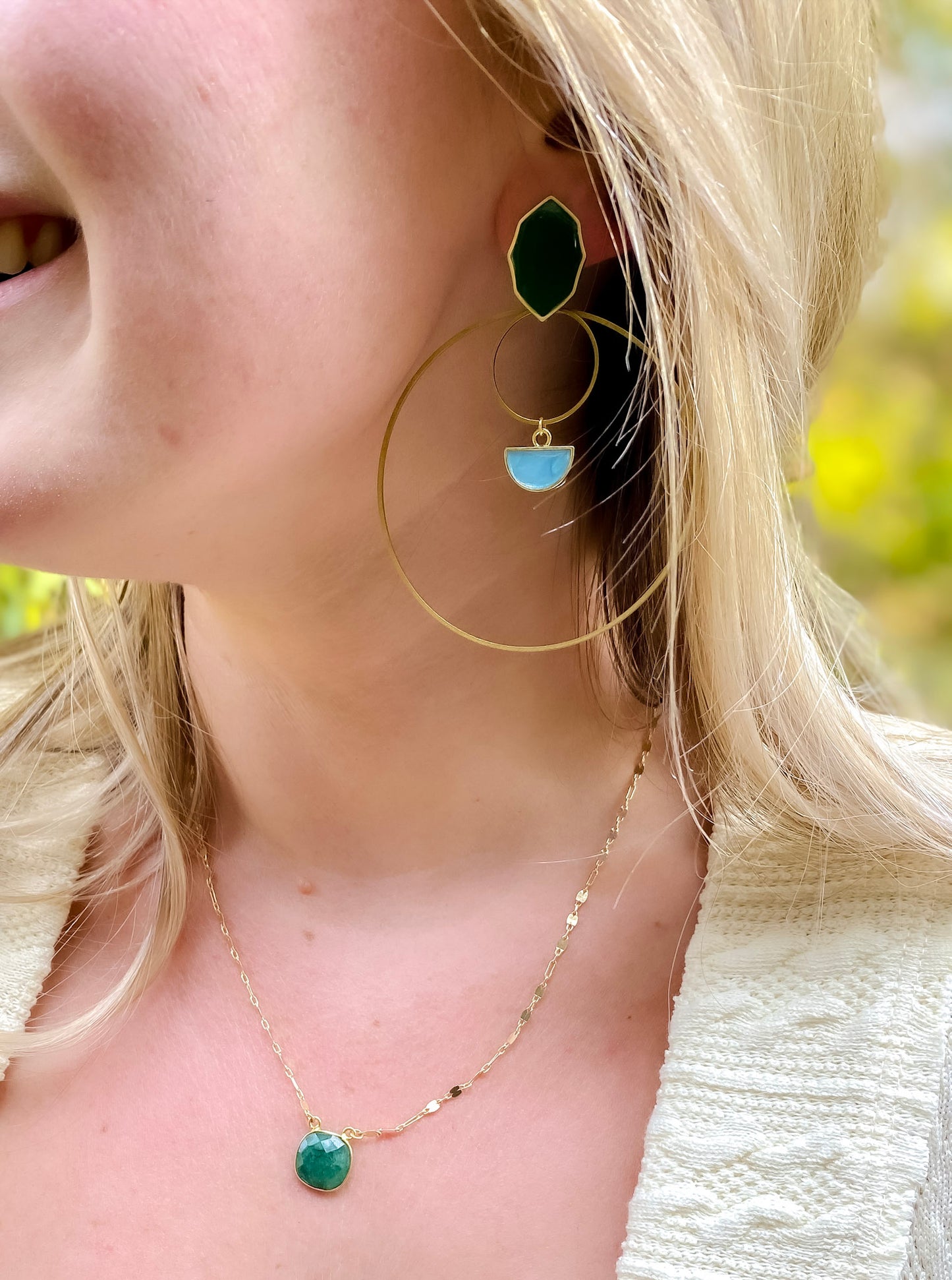Emerald Statement Double Hoops