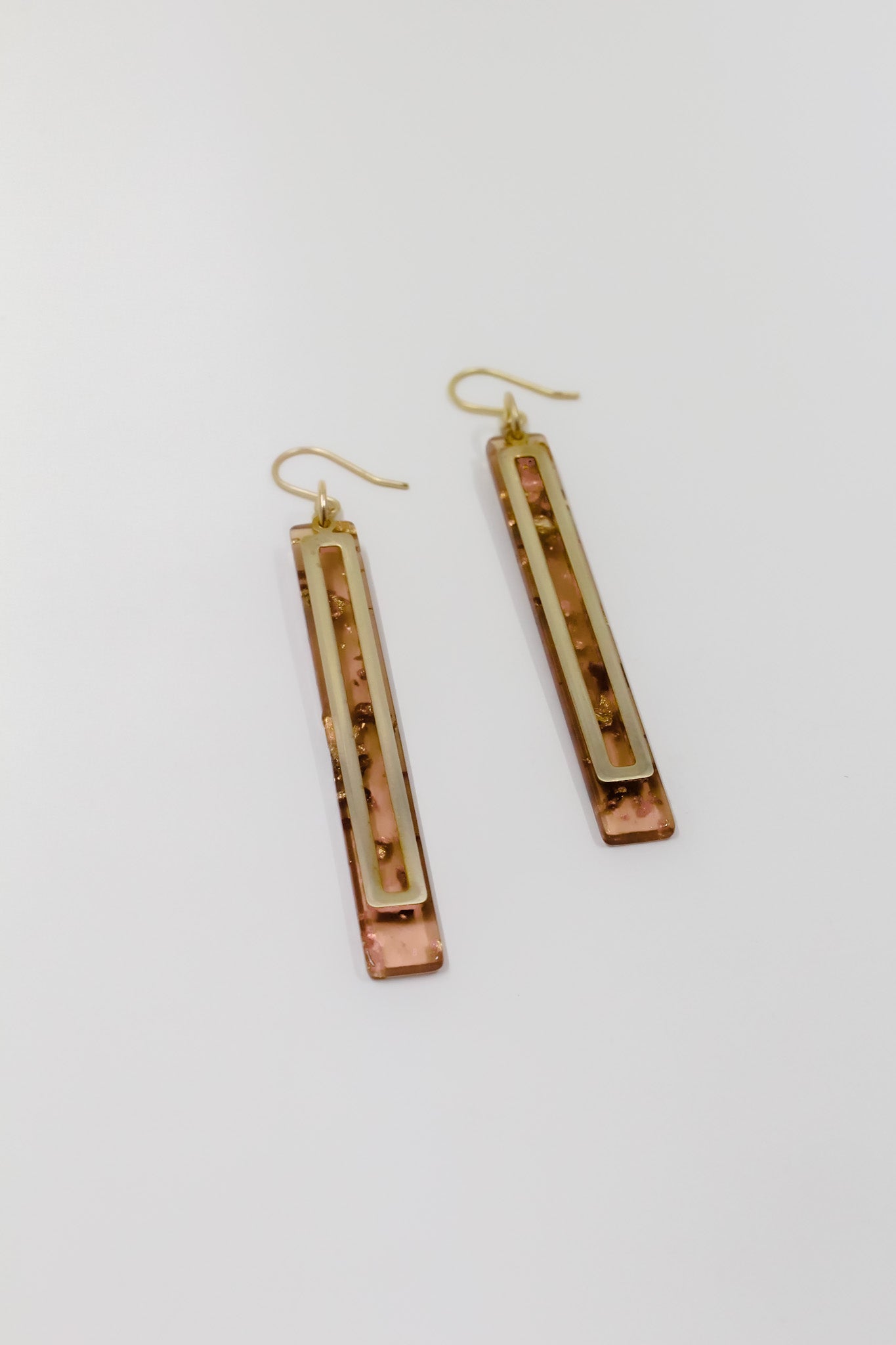 Gold Leaf + Blush Pink Bar Earrings