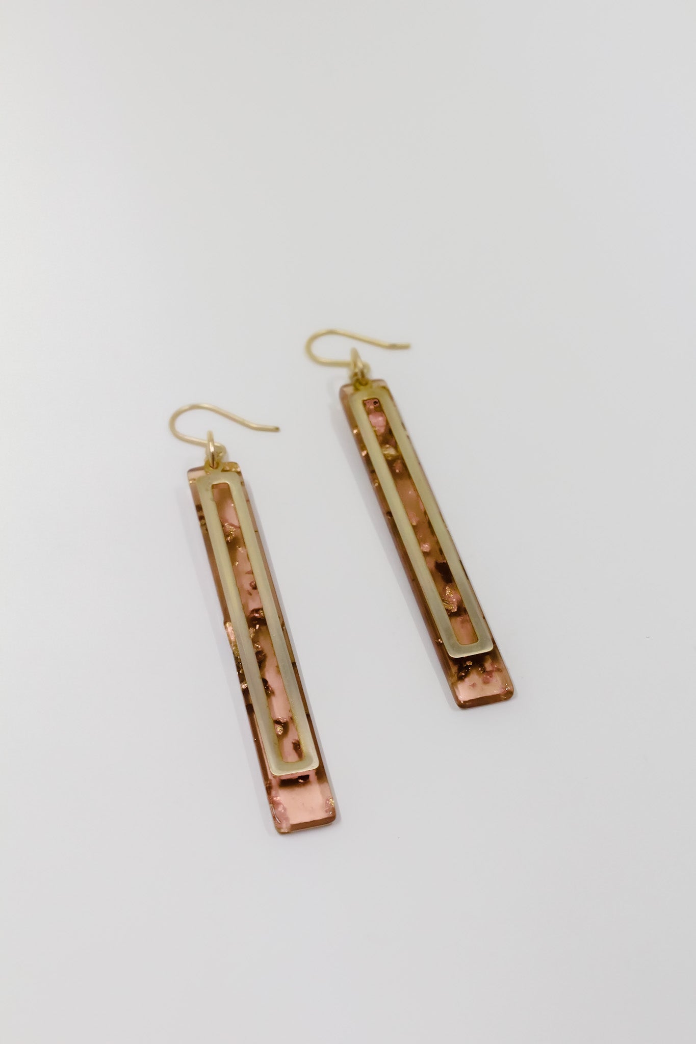 Gold Leaf + Blush Pink Bar Earrings