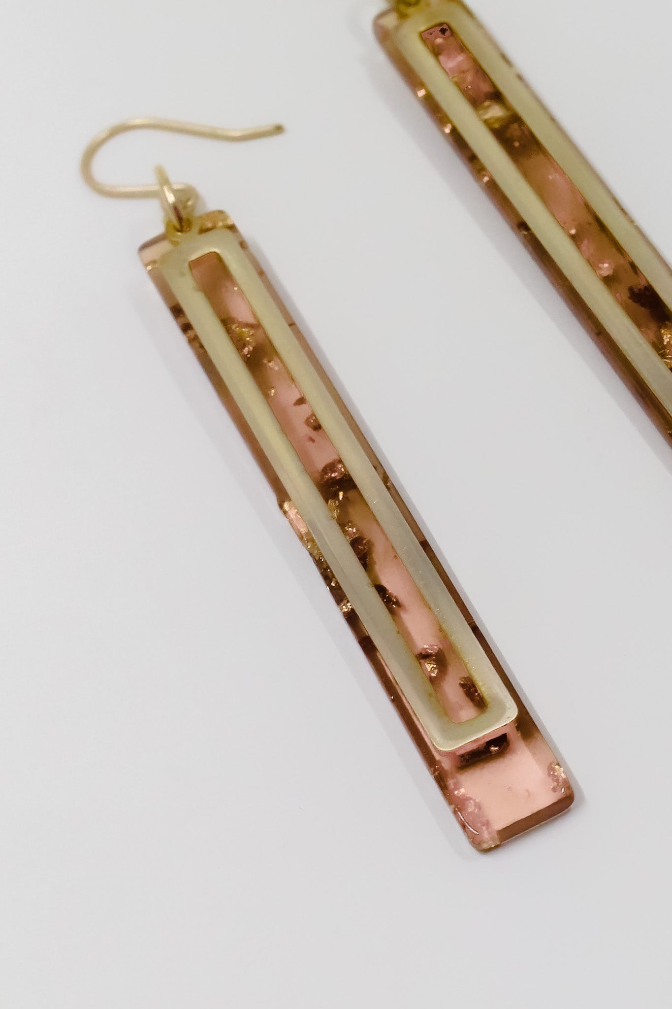 Gold Leaf + Blush Pink Bar Earrings