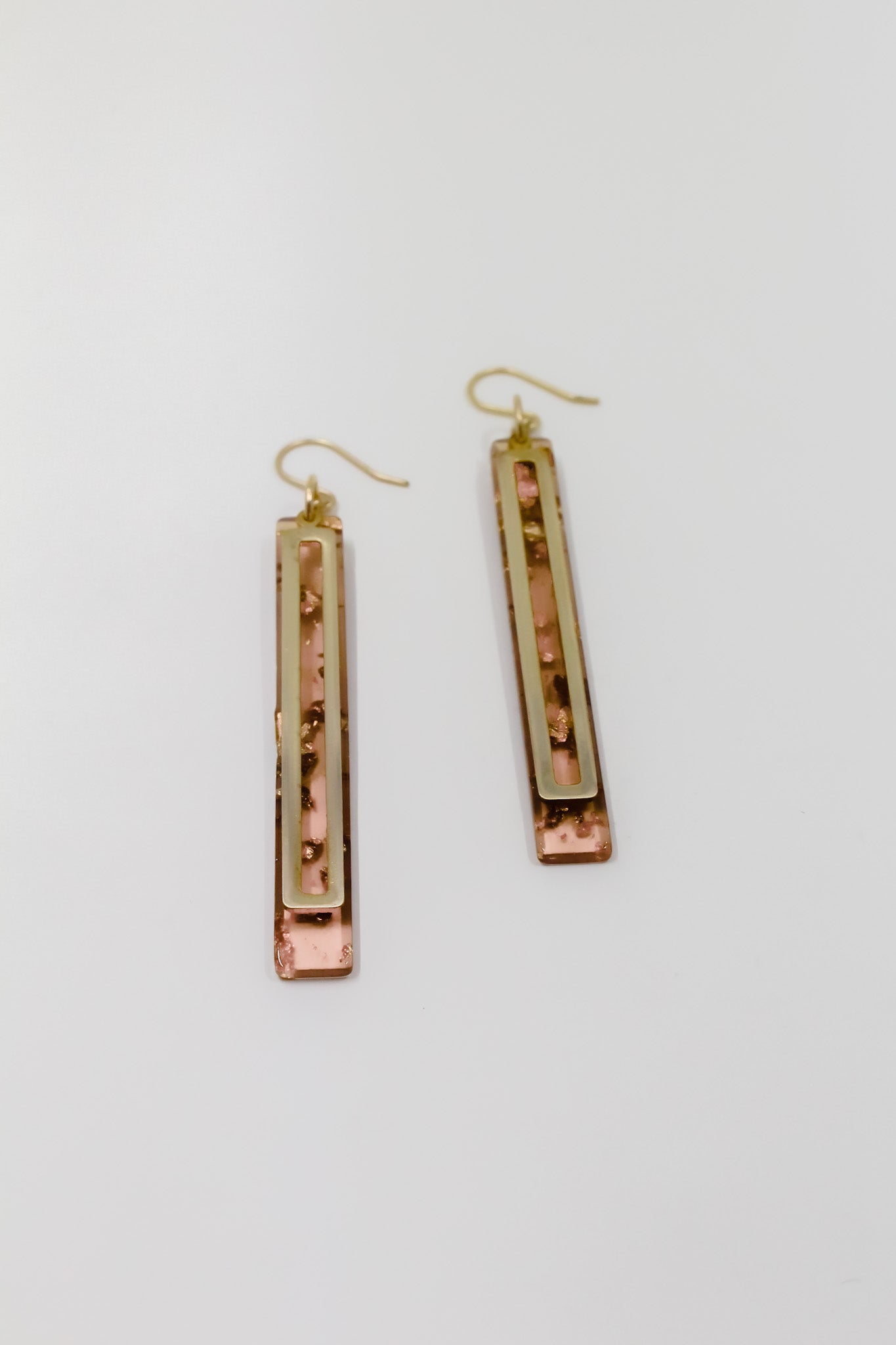 Gold Leaf + Blush Pink Bar Earrings