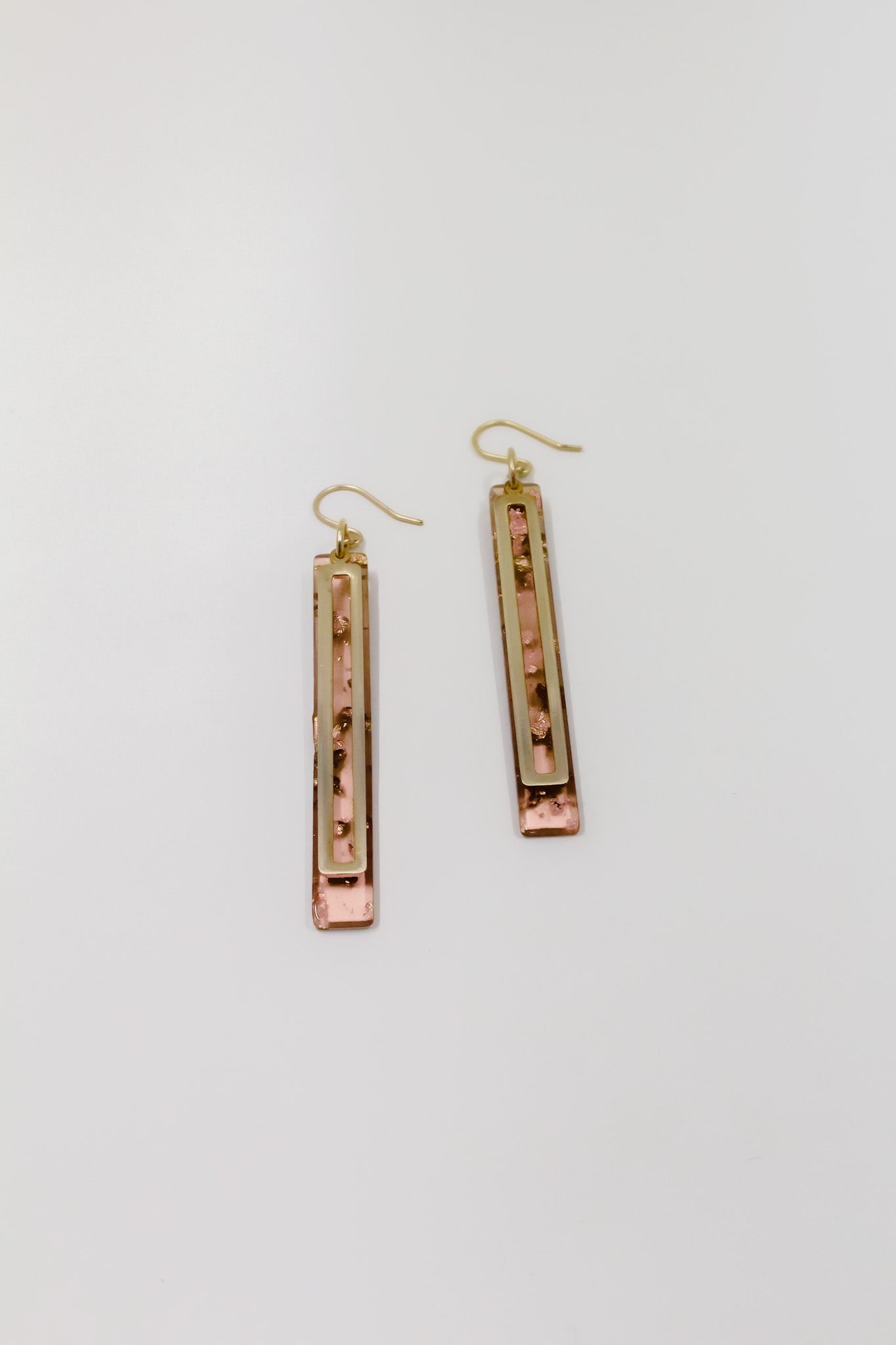 Gold Leaf + Blush Pink Bar Earrings