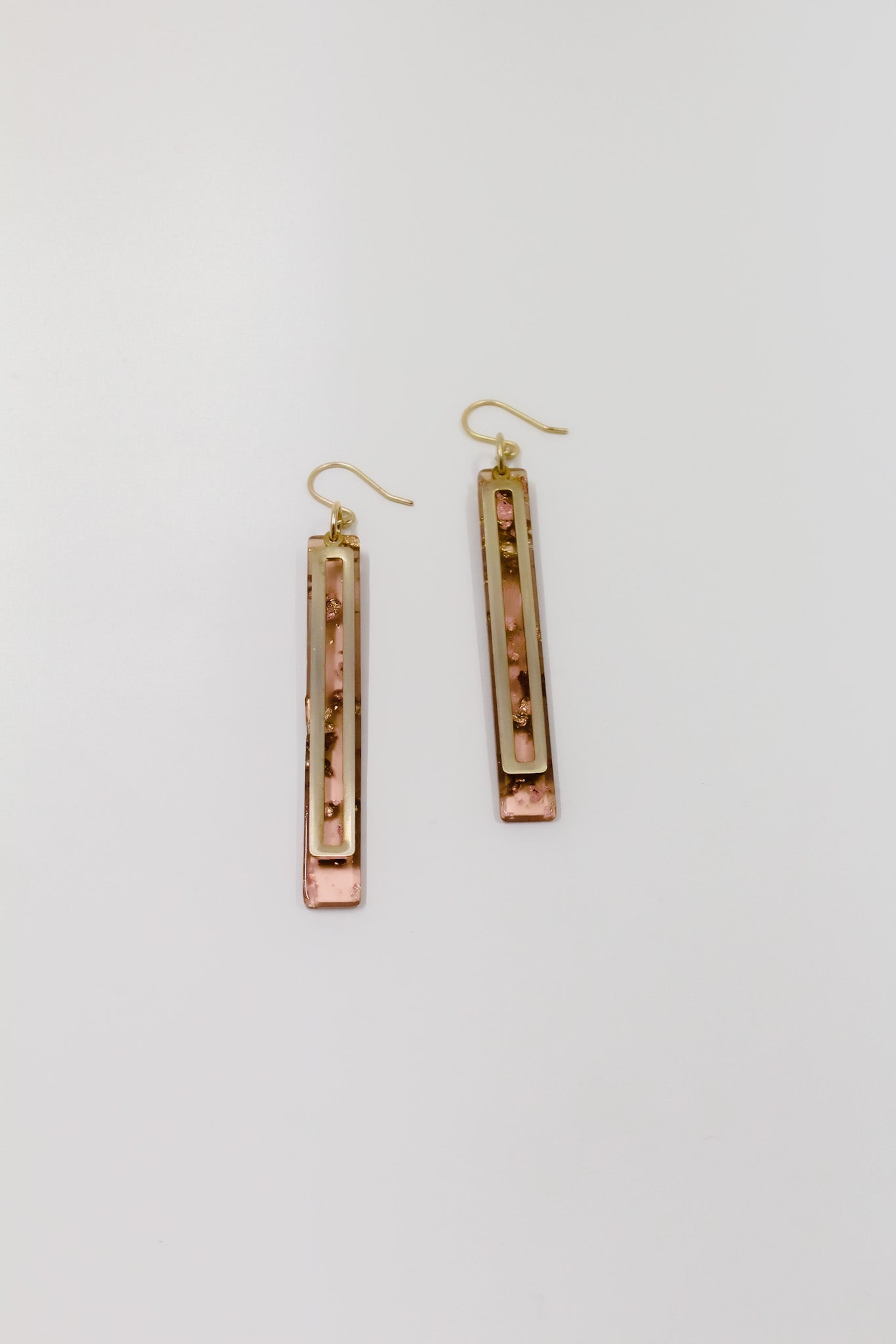 Gold Leaf + Blush Pink Bar Earrings