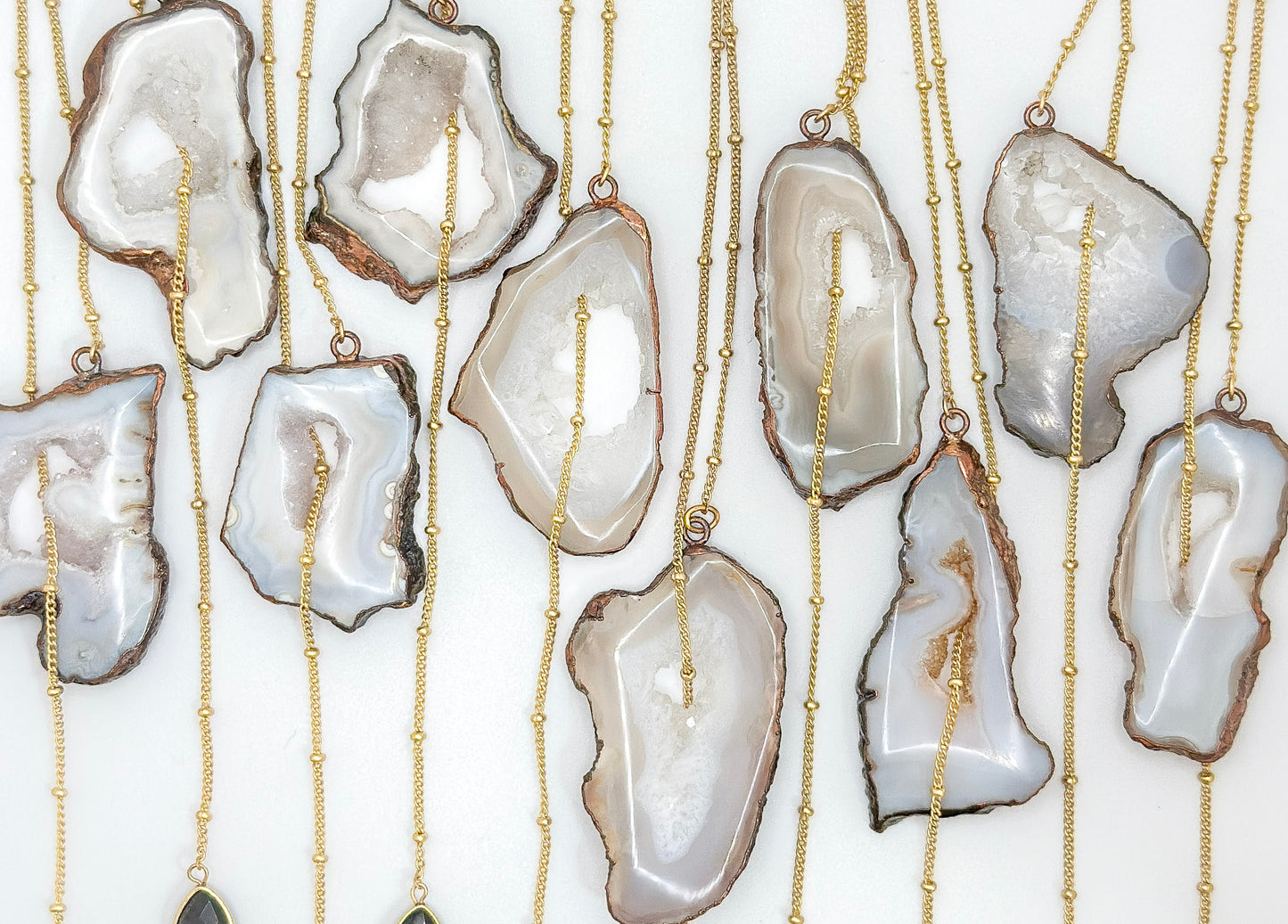 Long Agate Pendant with Onyx Teardrop
