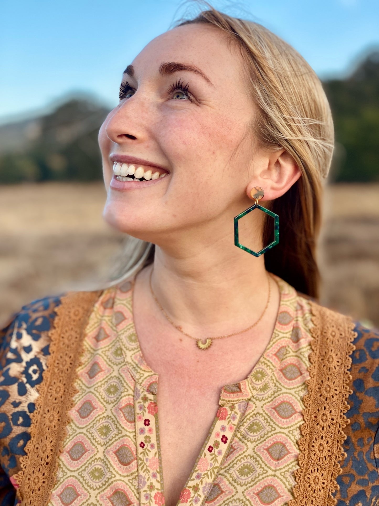 Green Hex Earrings