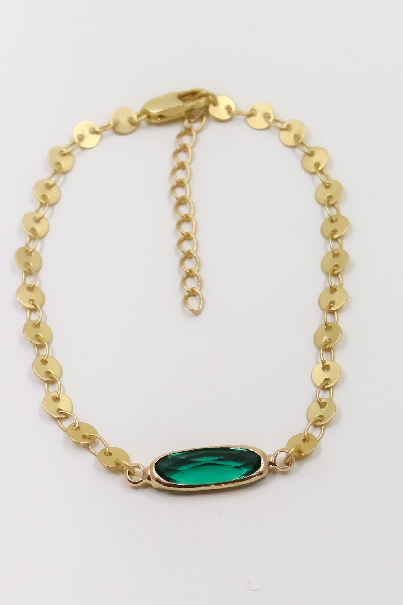 Oval Sea Green Bracelet with Coin Chain