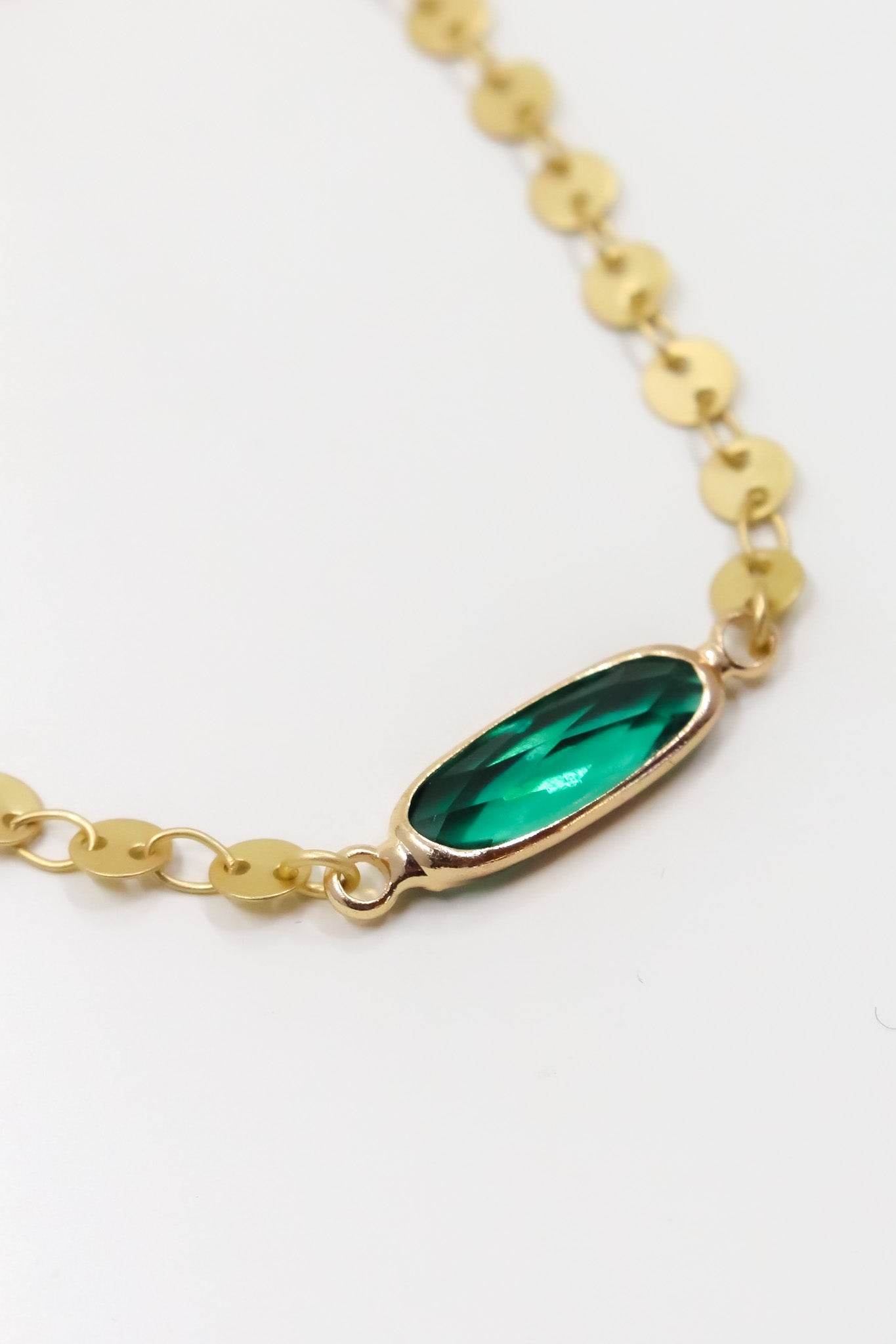 Oval Sea Green Bracelet with Coin Chain