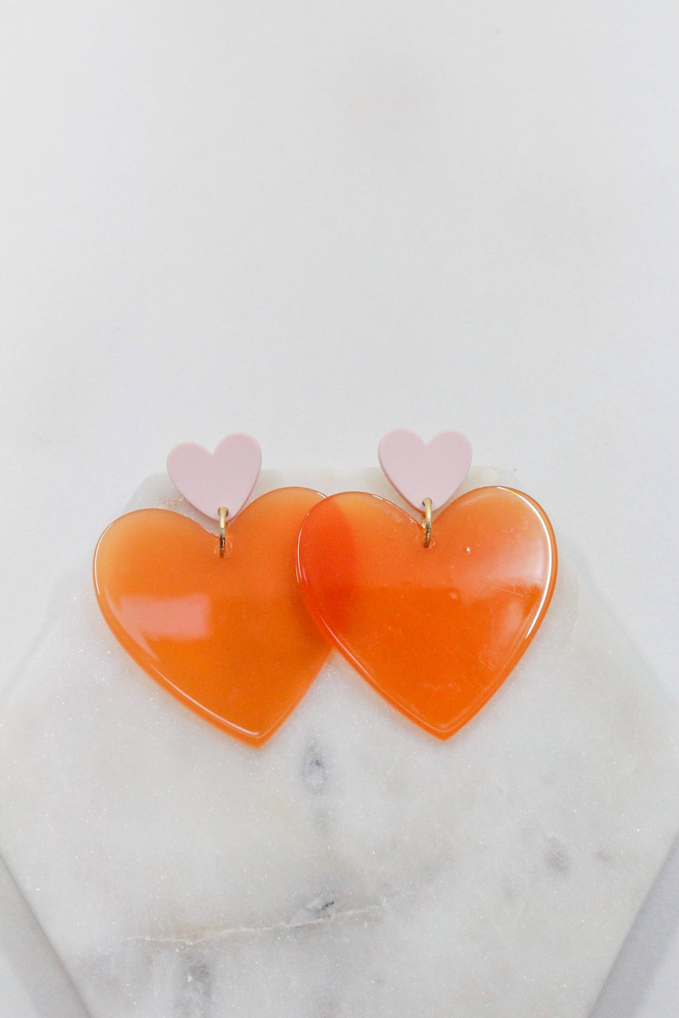 Two Tone Heart Studs with Blush and Orange