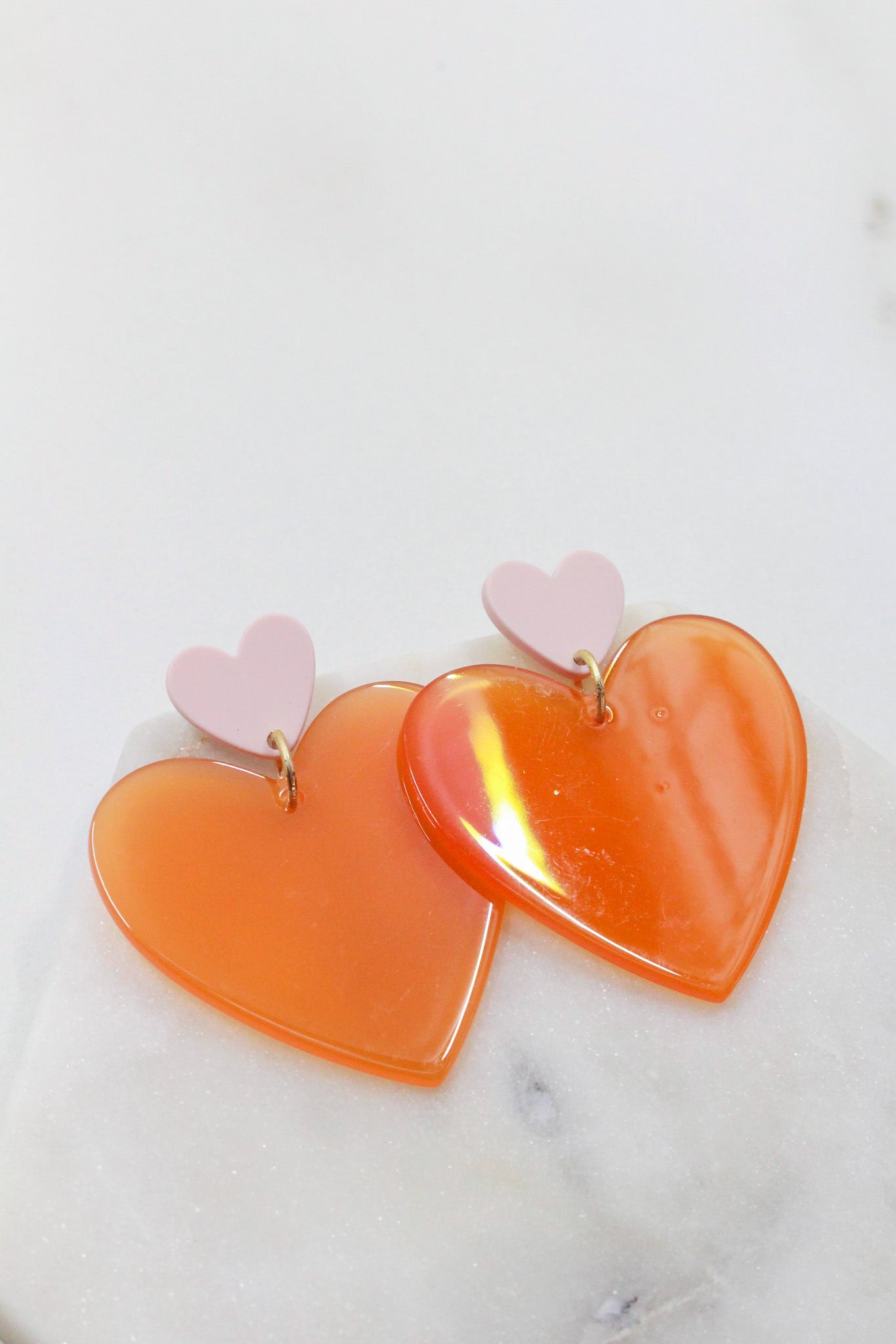 Two Tone Heart Studs with Blush and Orange