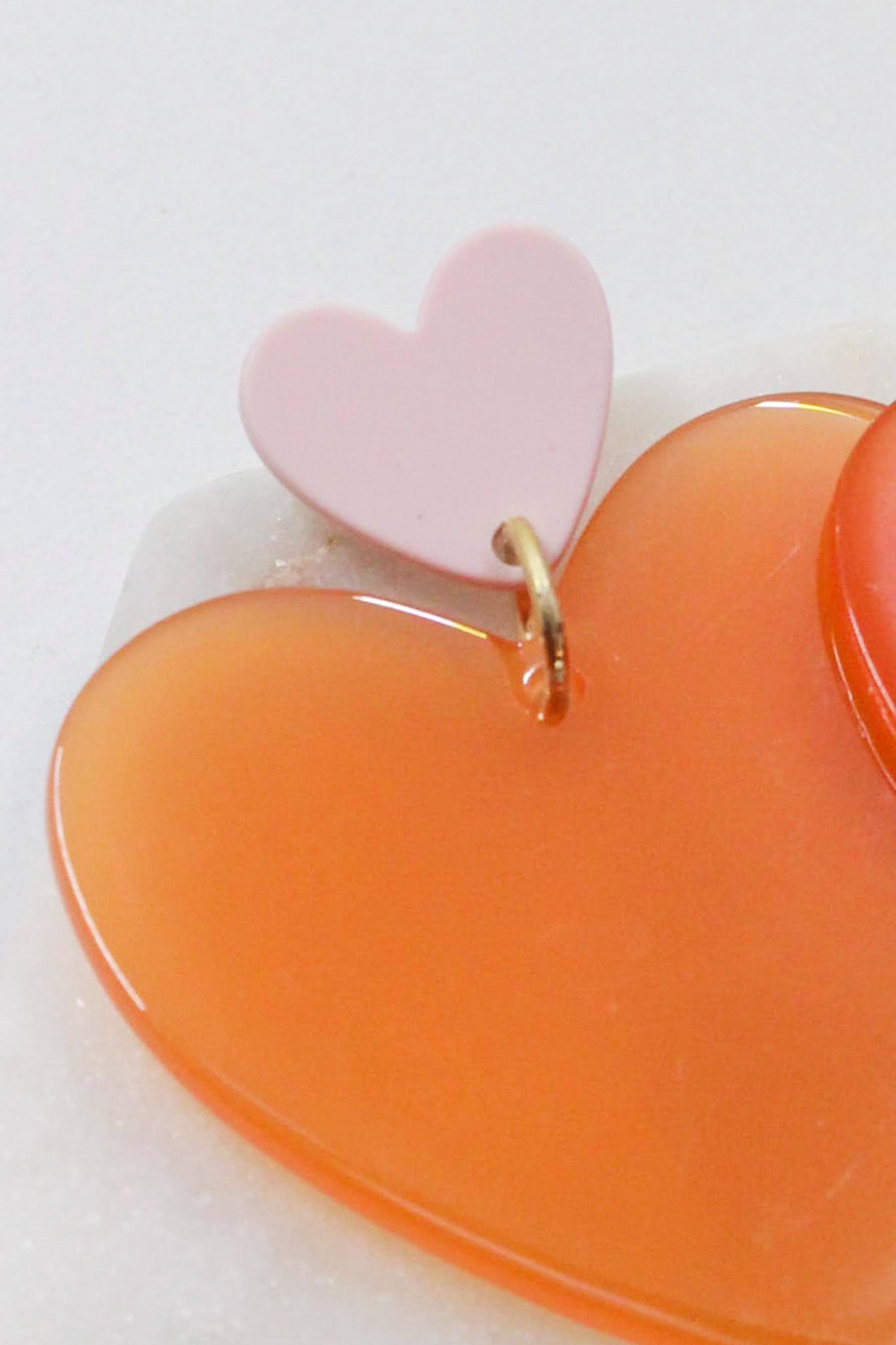 Two Tone Heart Studs with Blush and Orange