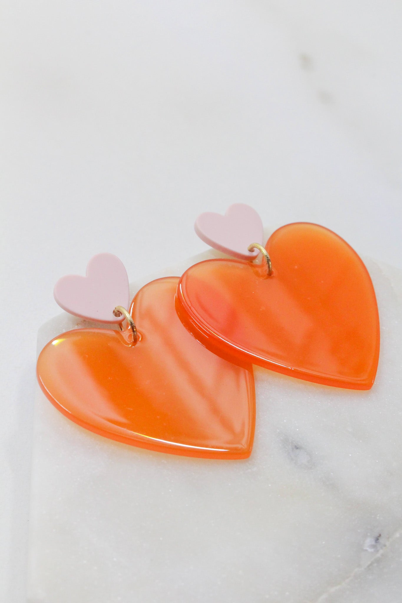 Two Tone Heart Studs with Blush and Orange