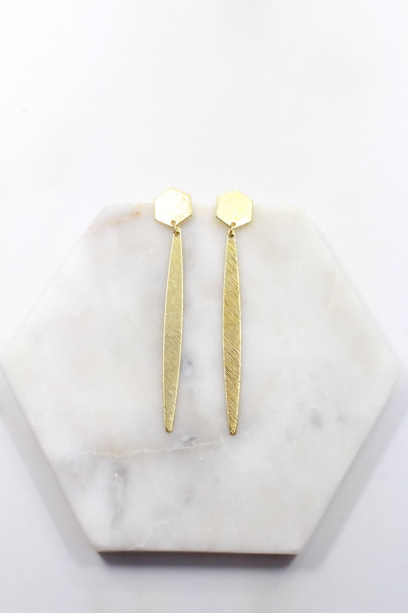 Brushed Brass Hex Earrings