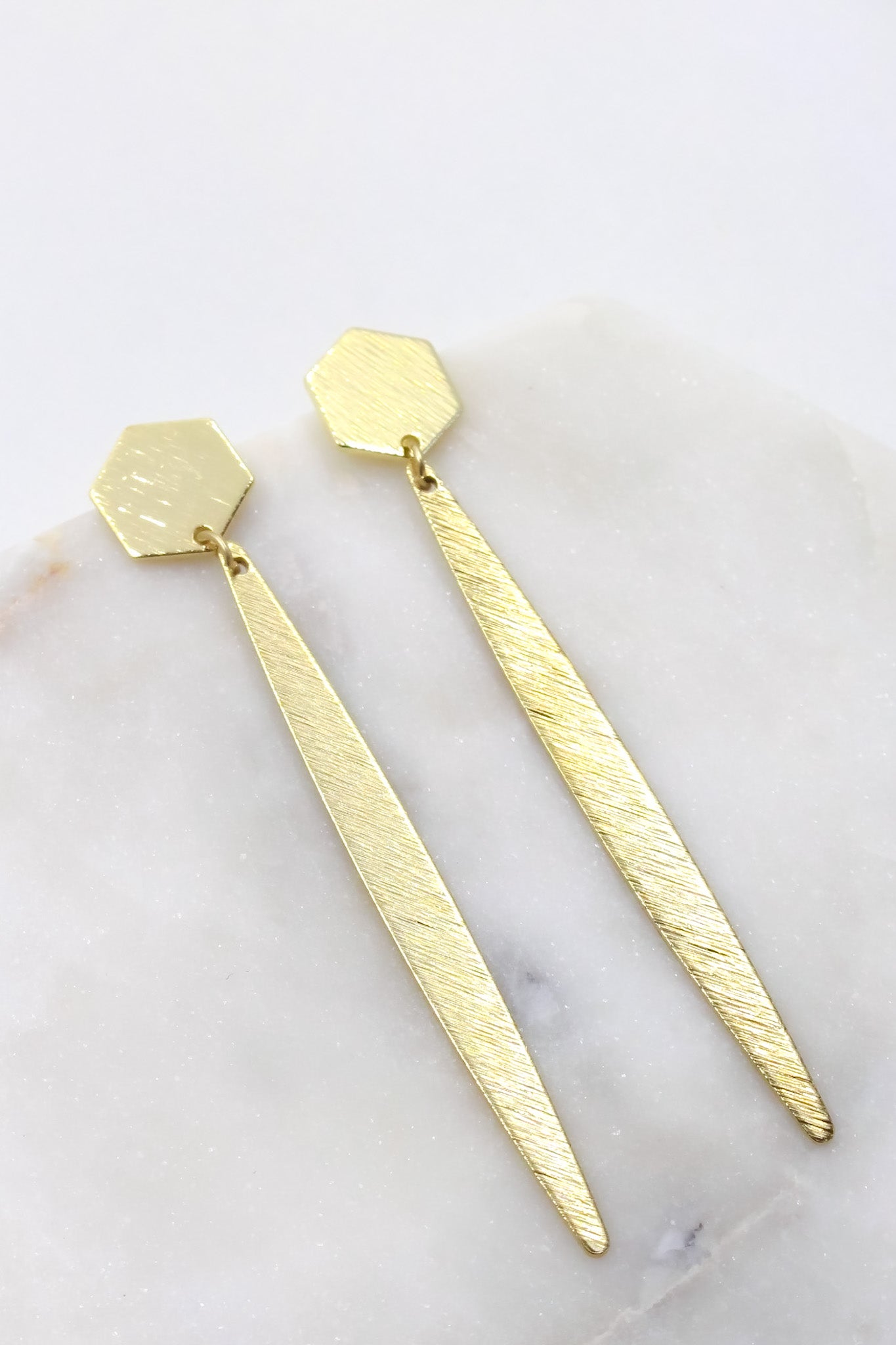 Brushed Brass Hex Earrings
