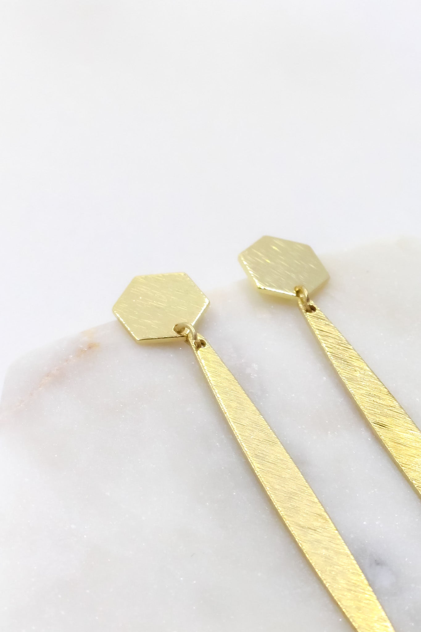 Brushed Brass Hex Earrings