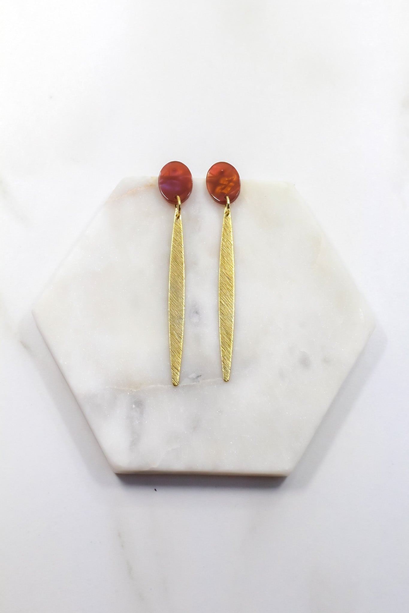 Rust Oval Brushed Brass Earrings