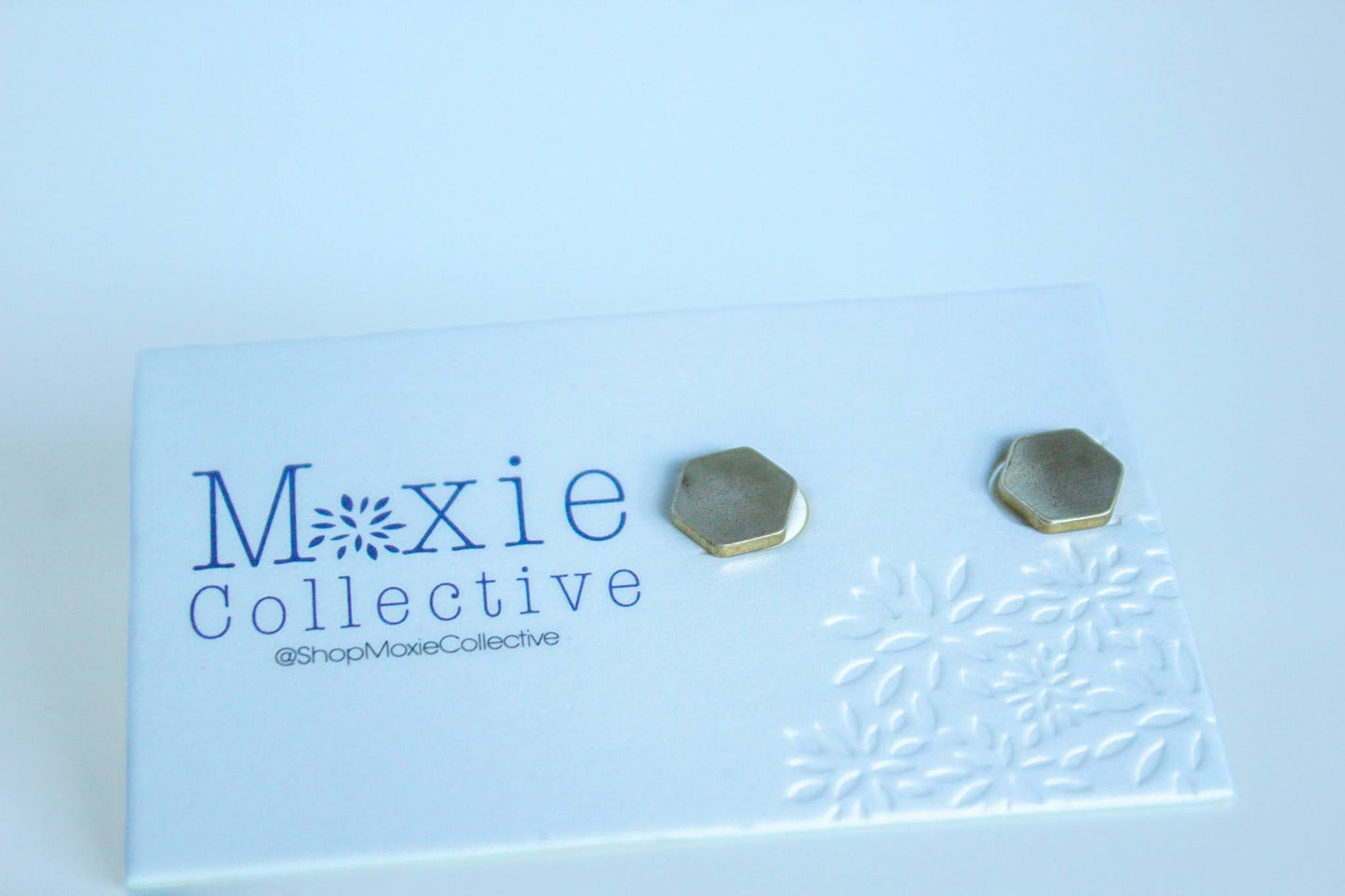 Raw Brass Hex Stud Earrings