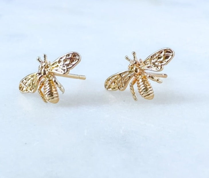 Dainty Brass Bee Stud Earrings
