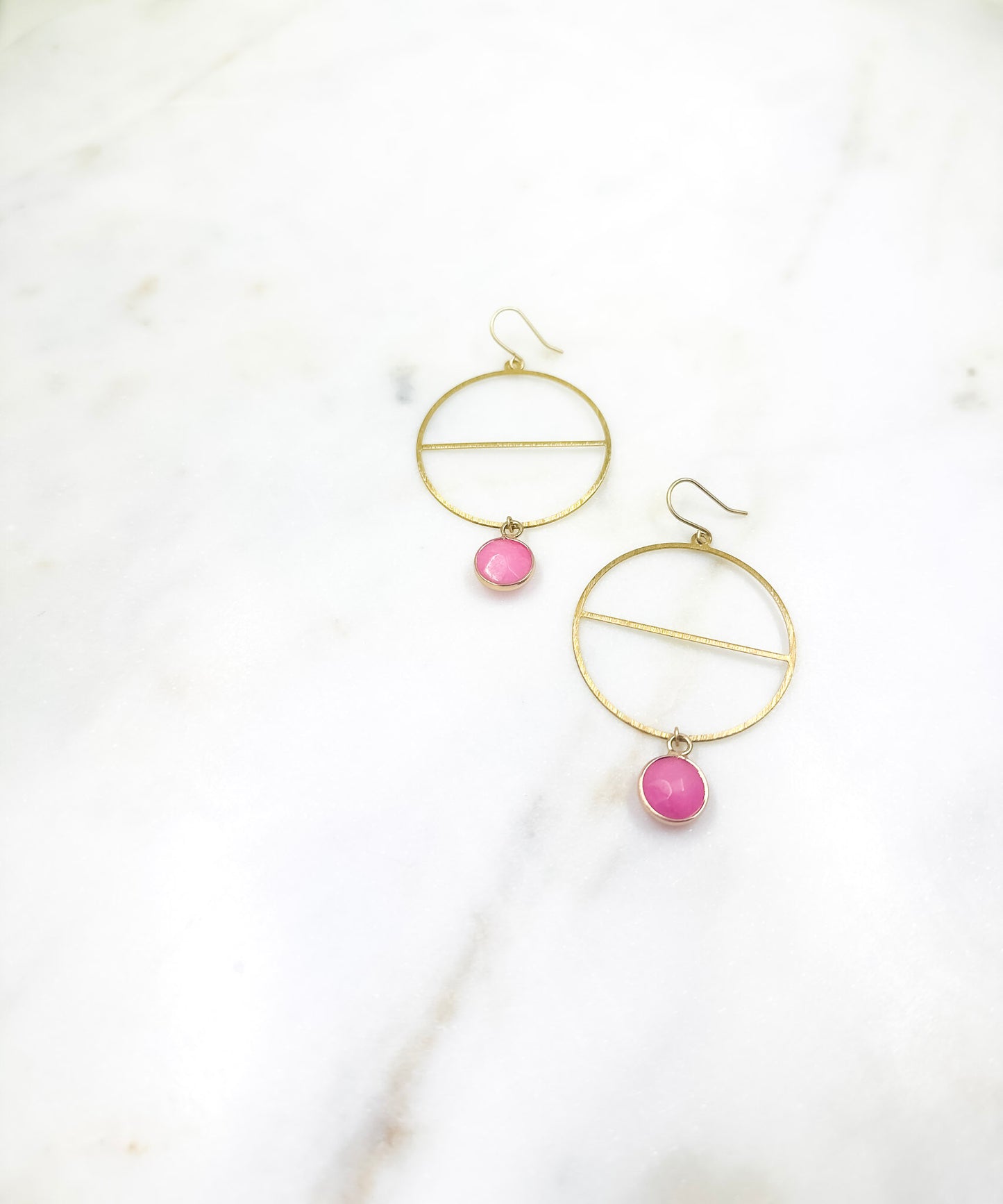 Modern Brass Hoops Earrings and Cloudy Rose Bead