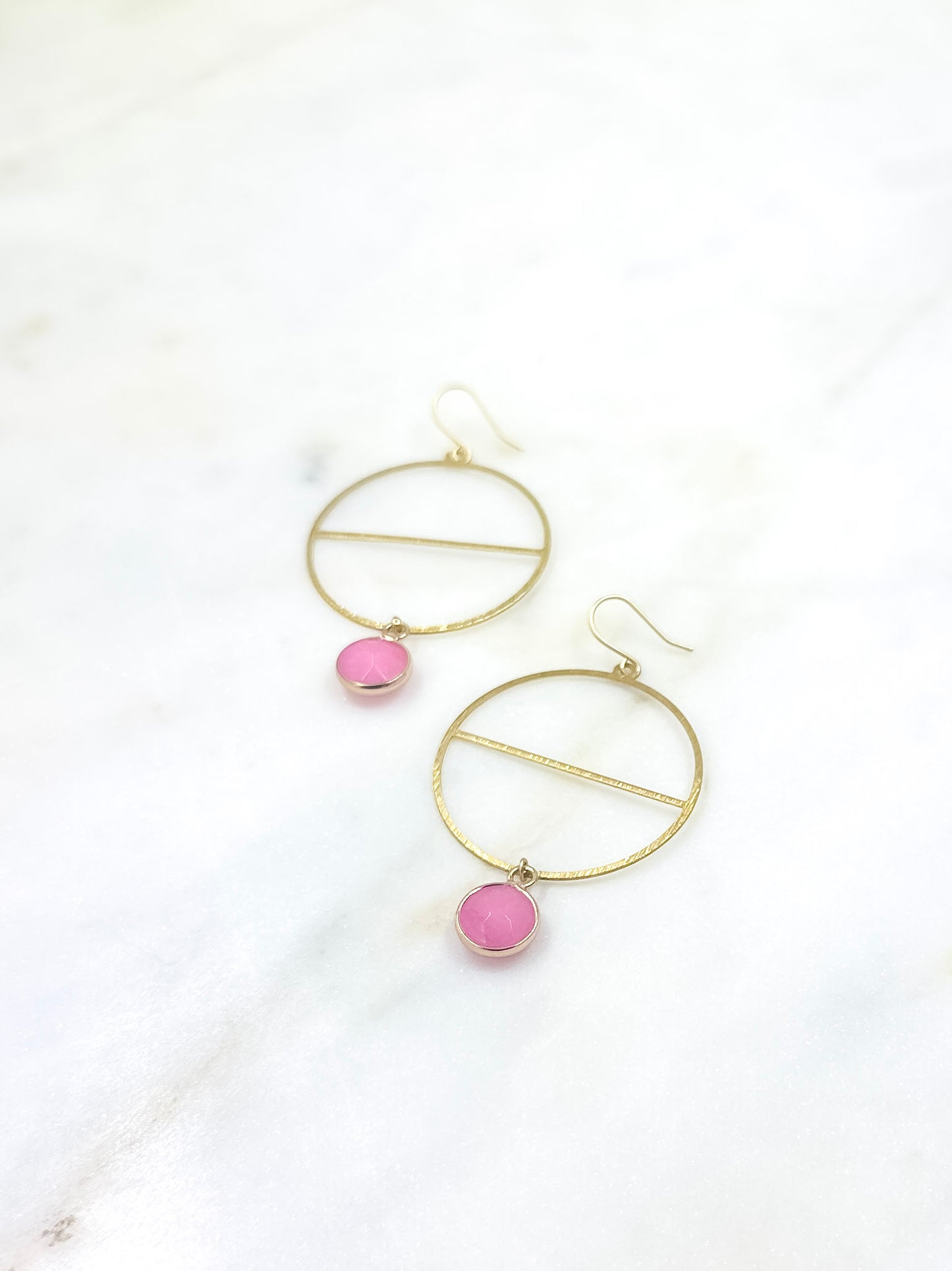 Modern Brass Hoops Earrings and Cloudy Rose Bead