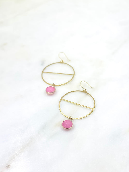 Modern Brass Hoops Earrings and Cloudy Rose Bead