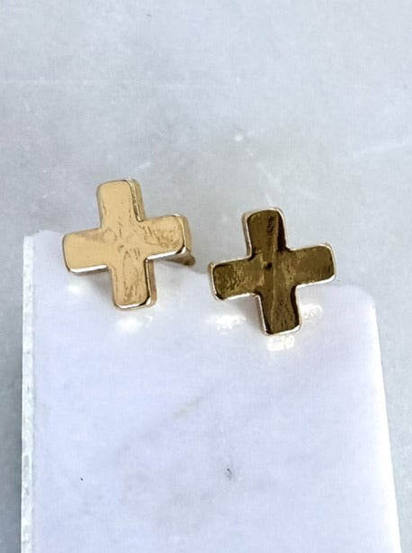 Brass X Stud Earrings