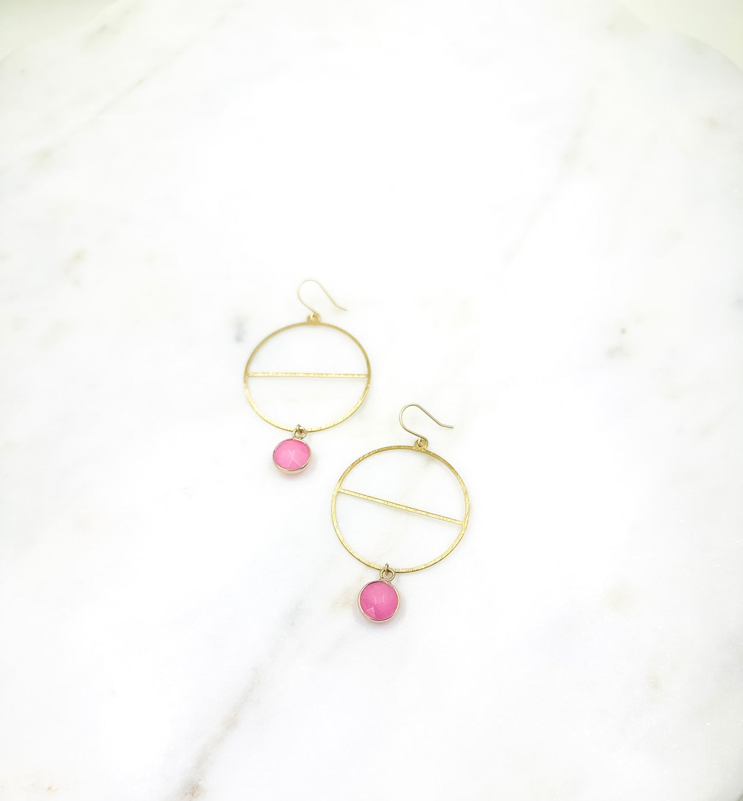 Modern Brass Hoops Earrings and Cloudy Rose Bead