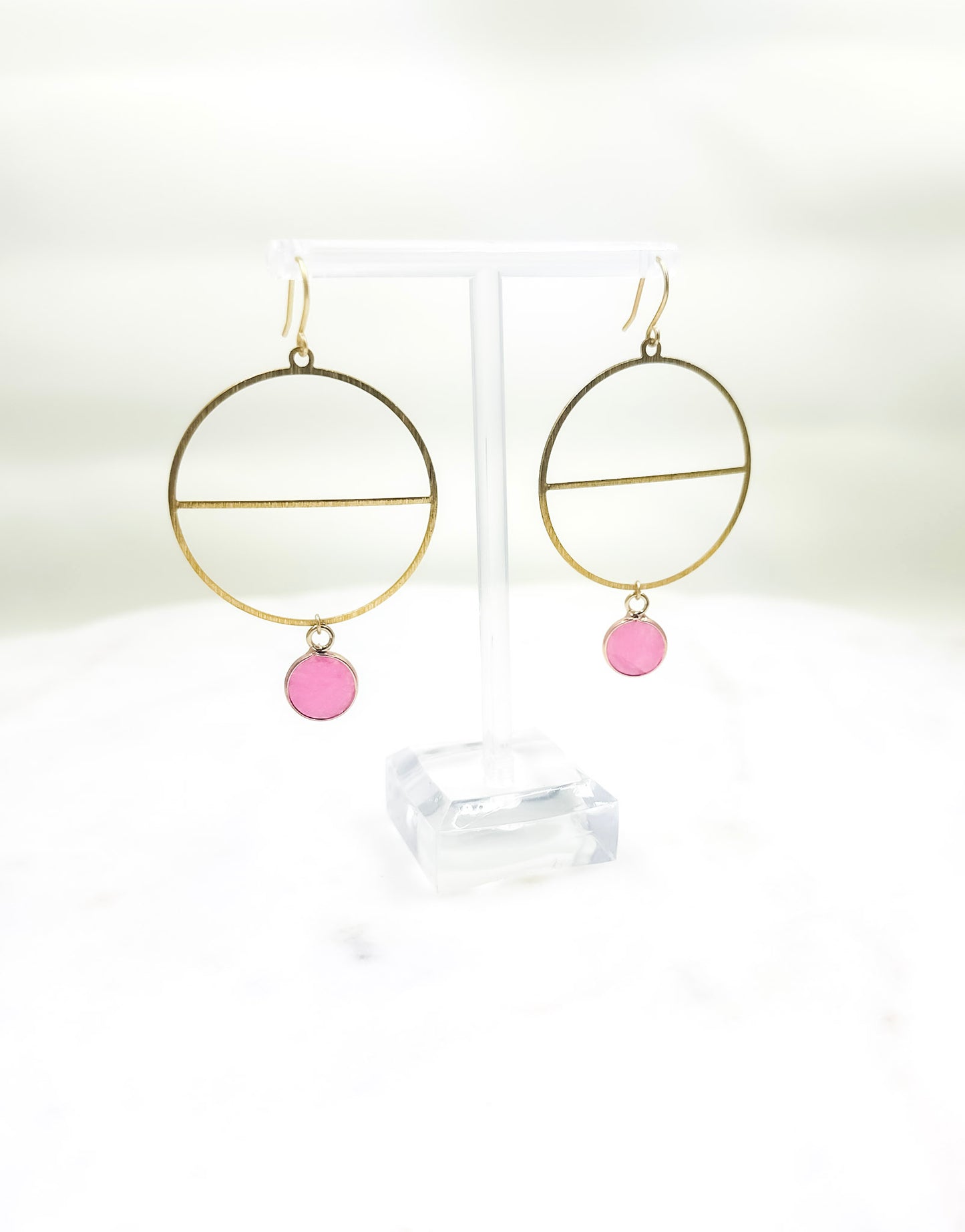 Modern Brass Hoops Earrings and Cloudy Rose Bead
