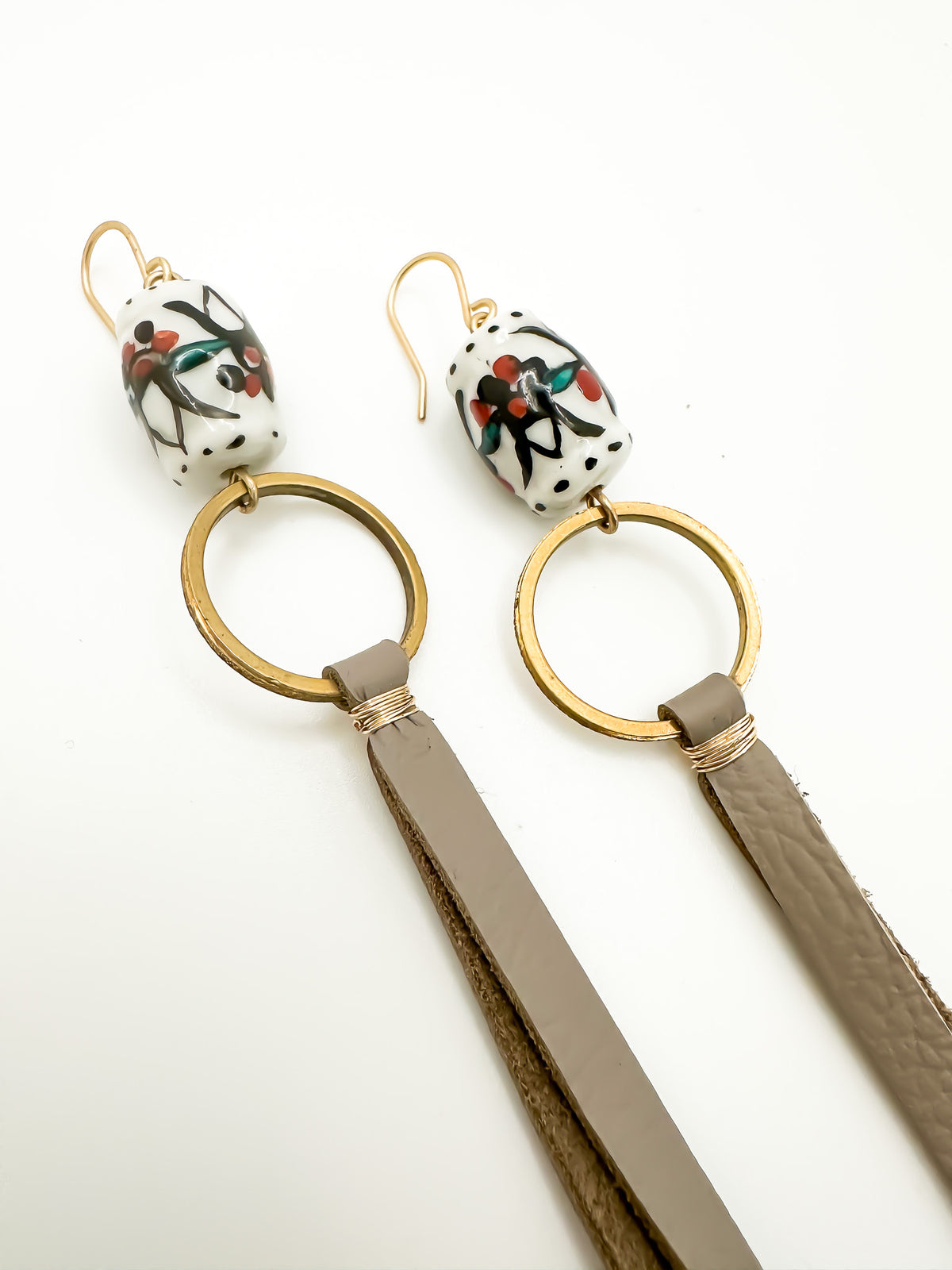 Vintage Inspired Leather Tassel Earring in Taupe