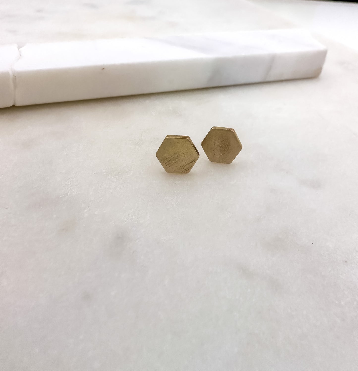 Raw Brass Hex Stud Earrings