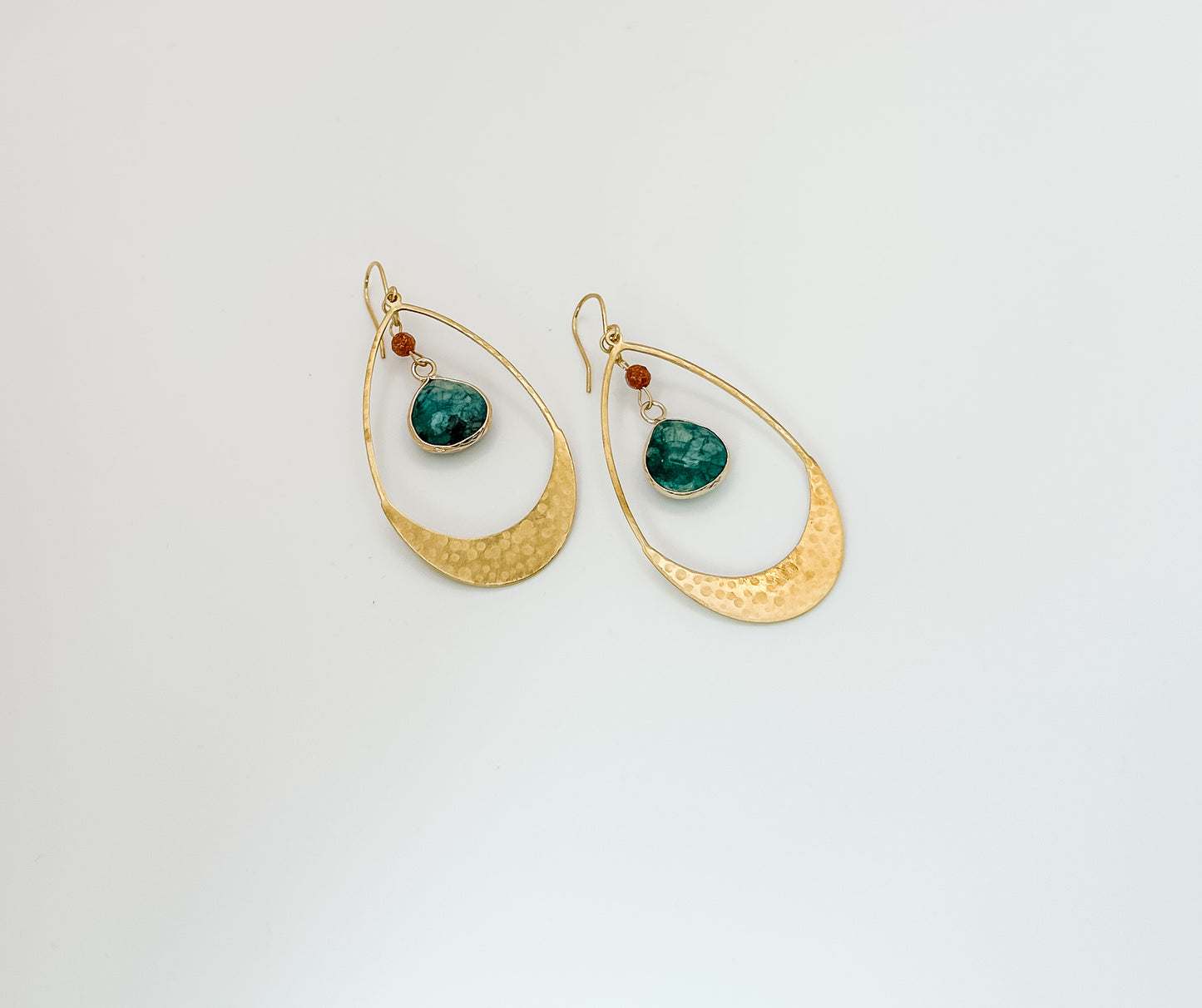 Ocean Agate and Sandstone Hammered Brass Hoops
