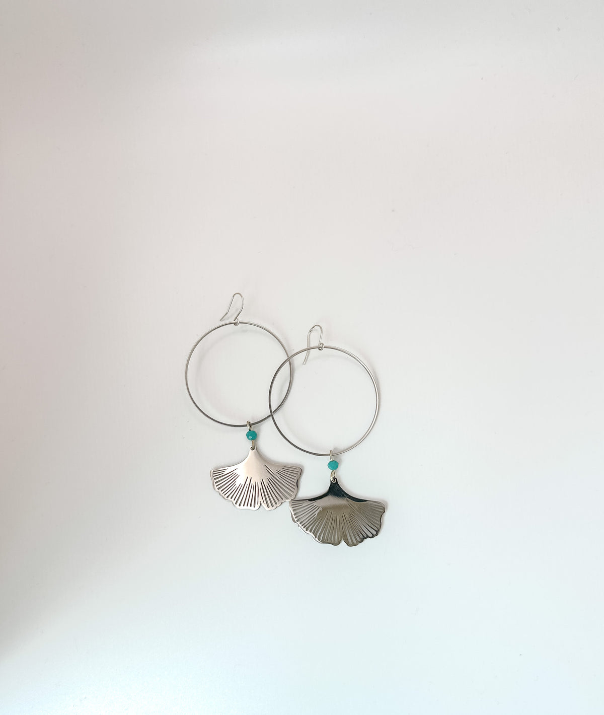 Turquoise & Ginkgo Petal Hoops in Silver