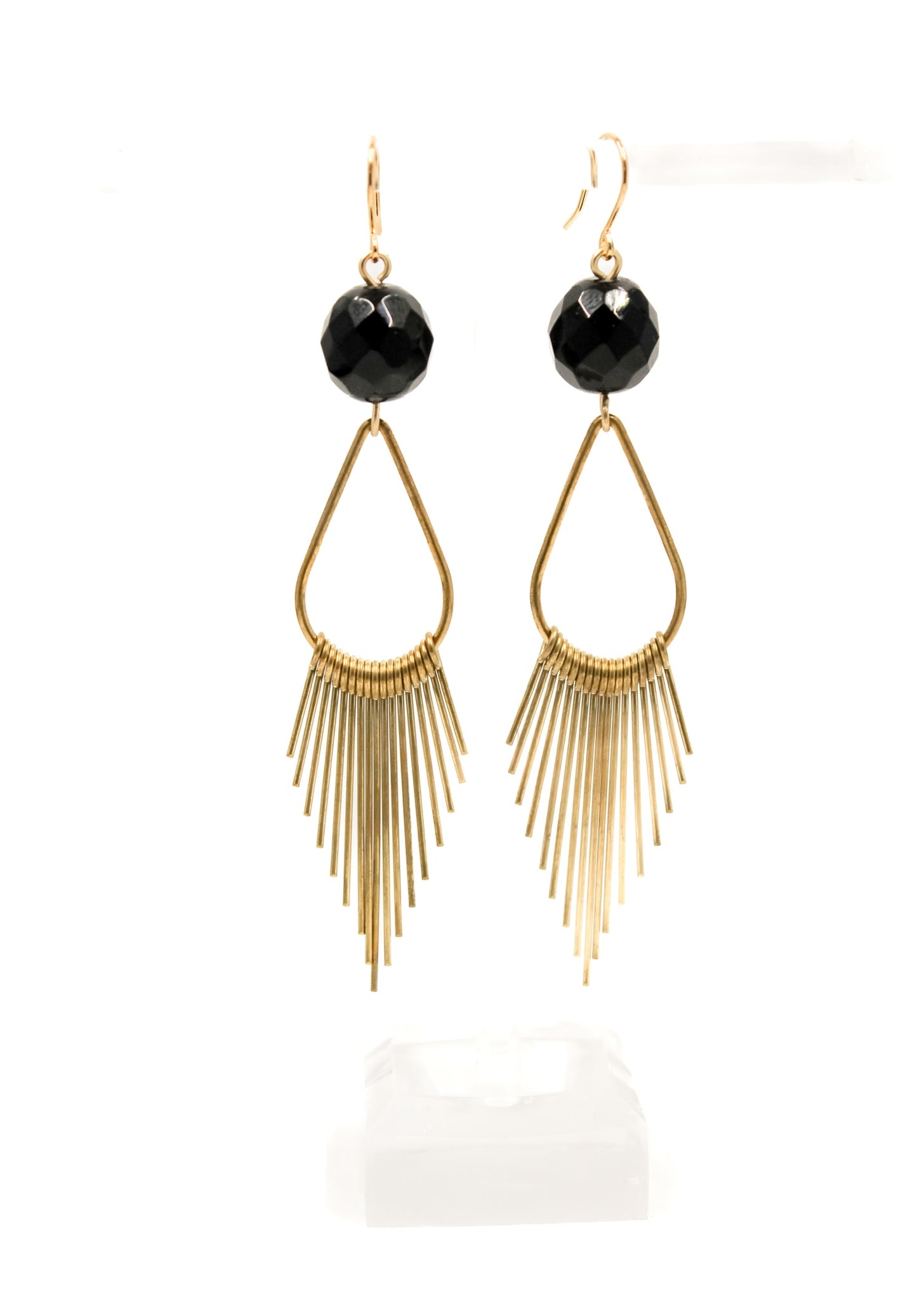 Onyx Brass Fringe Hoops