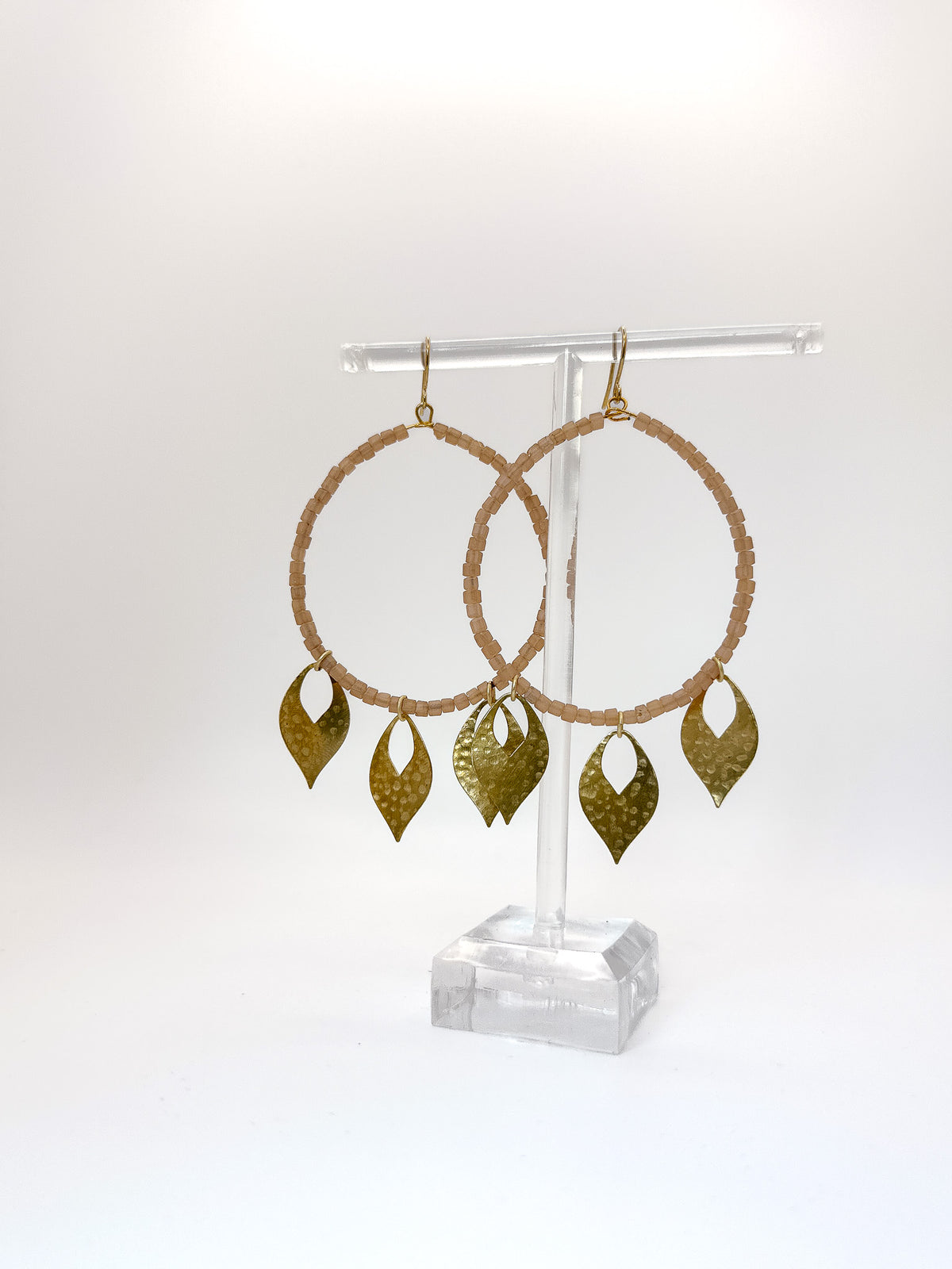 Peach Leafy fringe earrings
