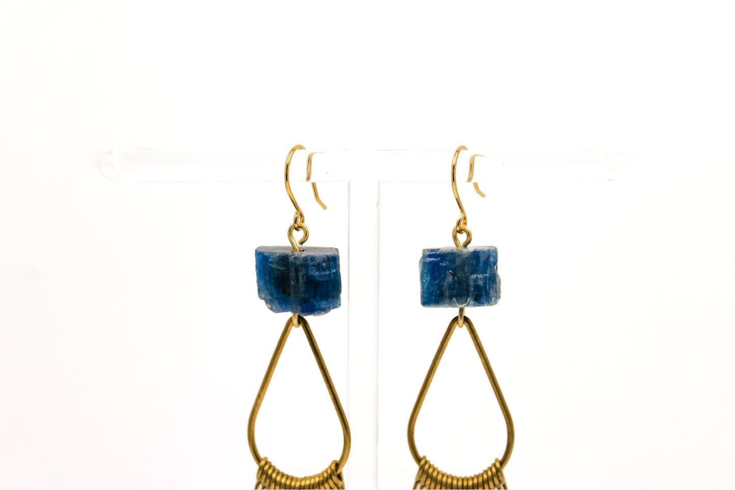 Raw Kyanite and Brass Fringe Hoops